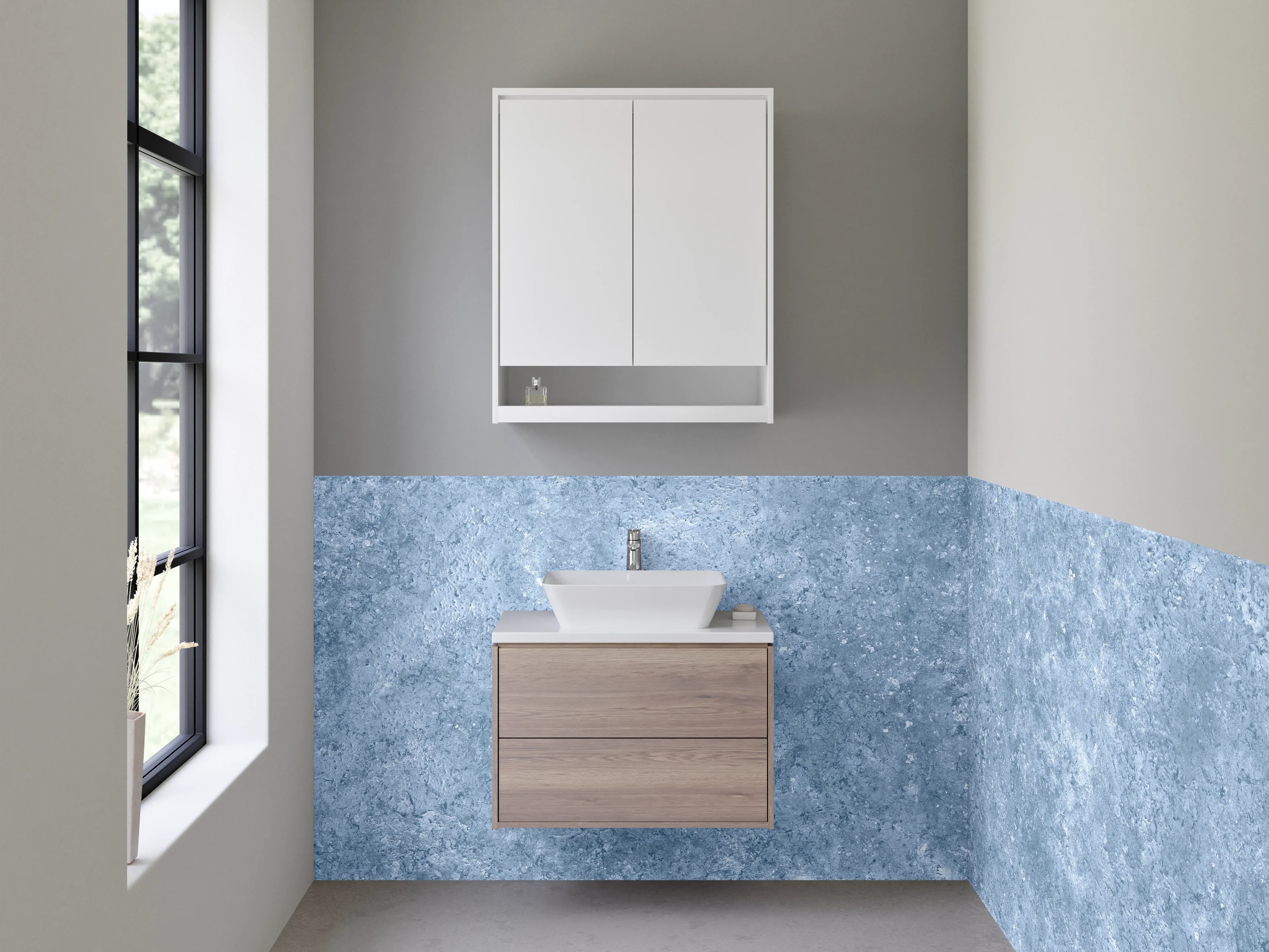 Waschbecken-Rückwand - Grau-blaue Marmor-Textur