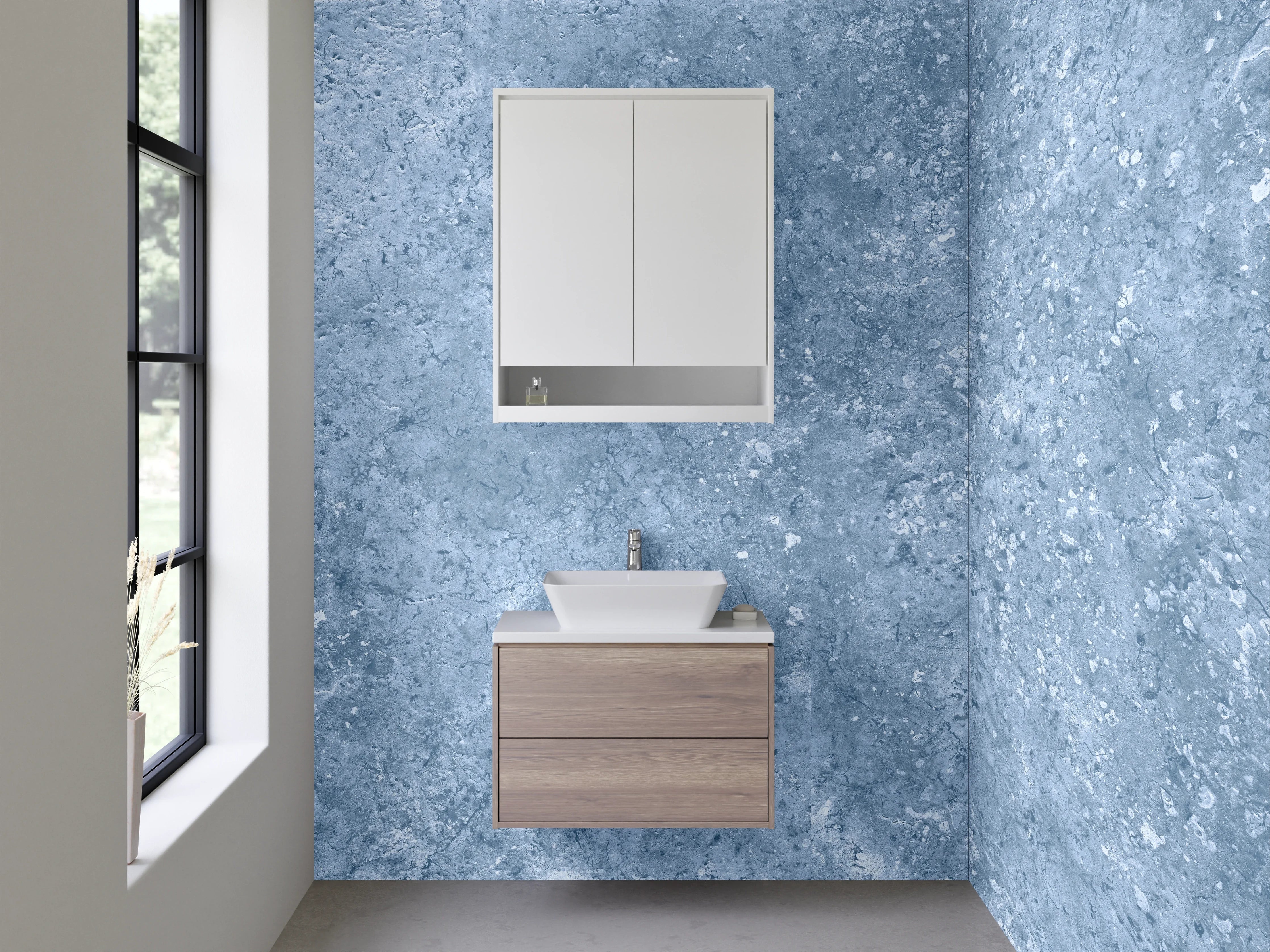 Waschbecken-Rückwand - Grau-blaue Marmor-Textur