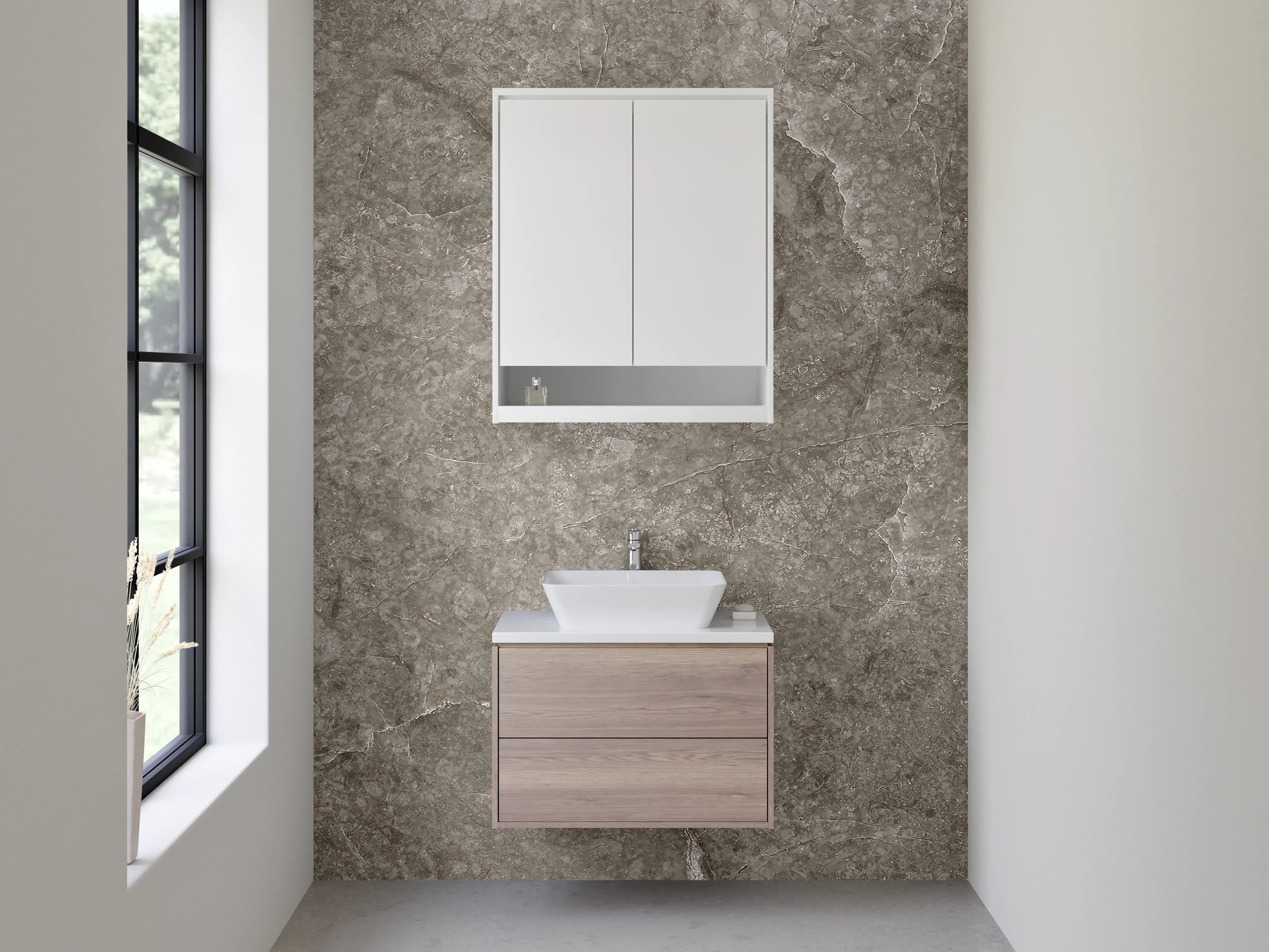 Waschbecken-Rückwand - Grau marmorierte Steinoptik