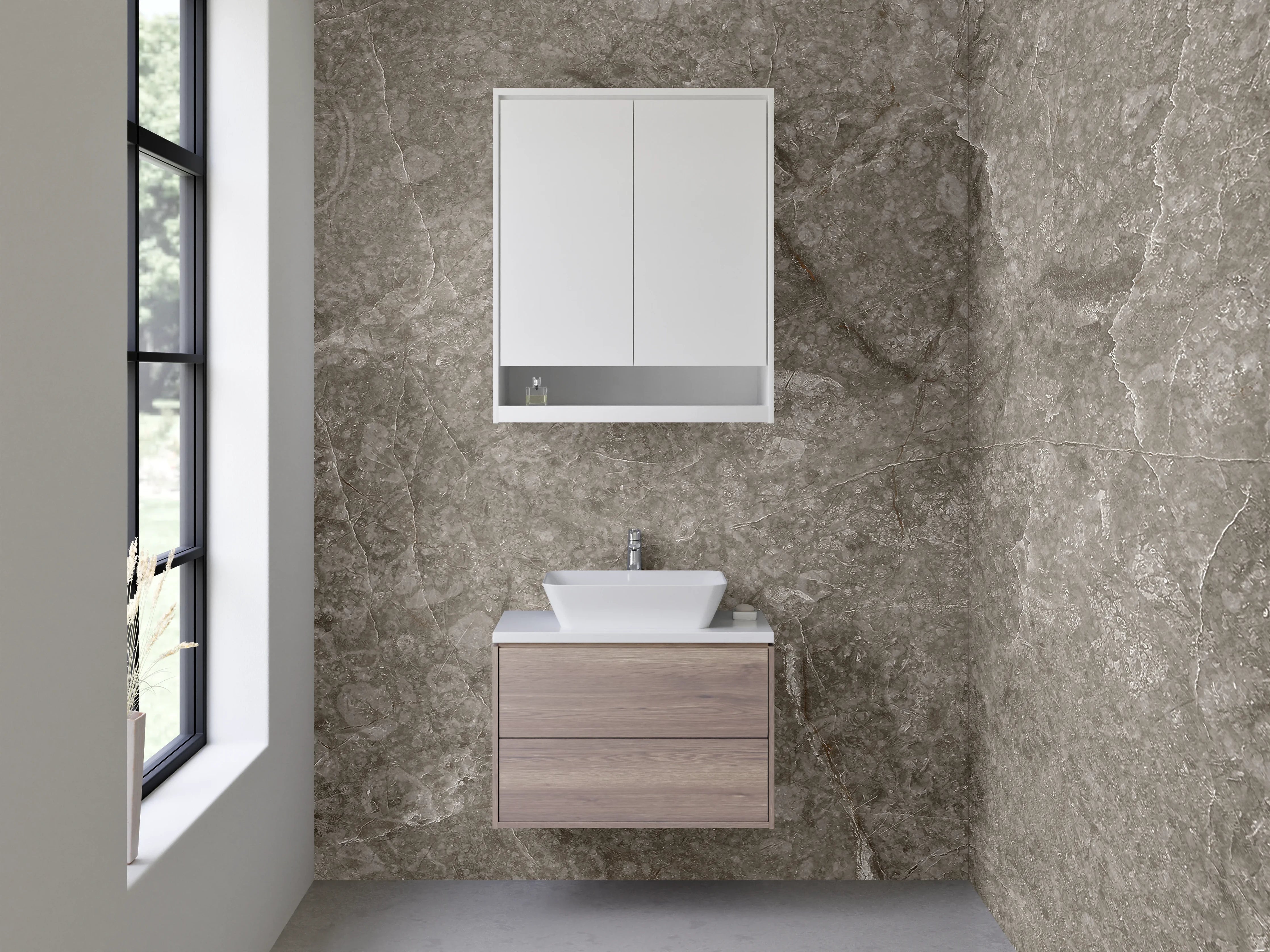 Waschbecken-Rückwand - Grau marmorierte Steinoptik