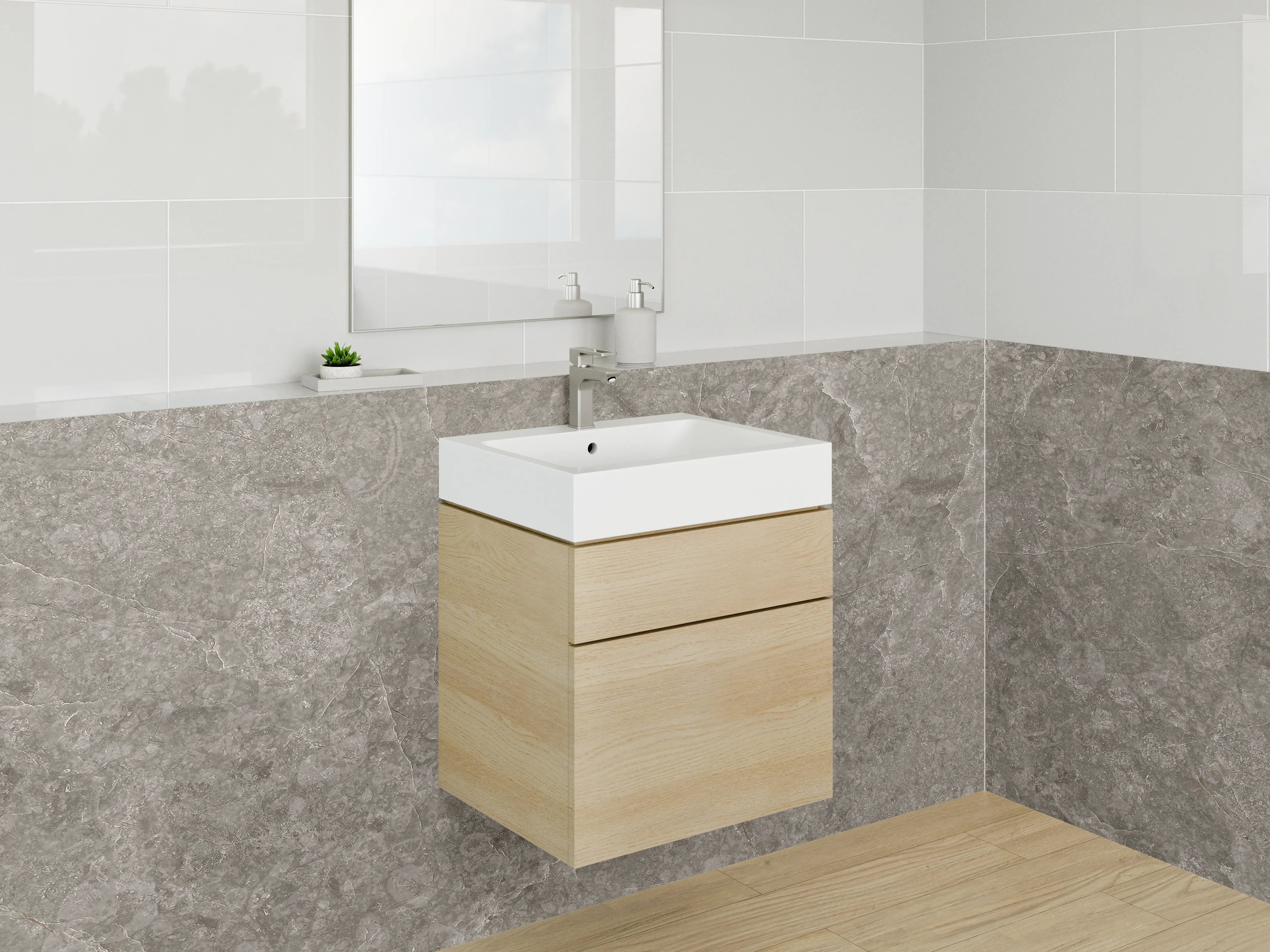Waschbecken-Rückwand - Grau marmorierte Steinoptik