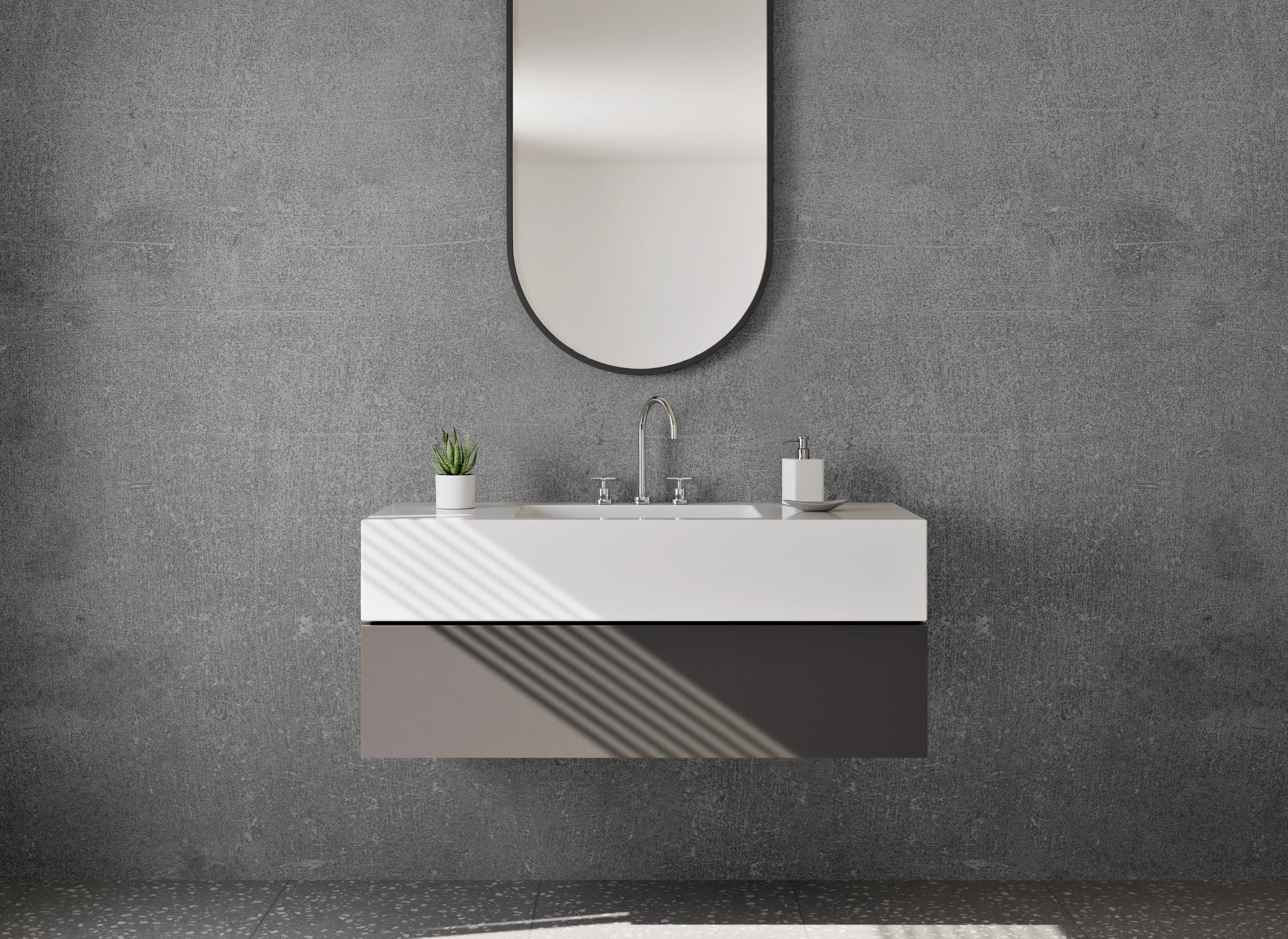 Waschbecken-Rückwand - Grau strukturierte Betonwand