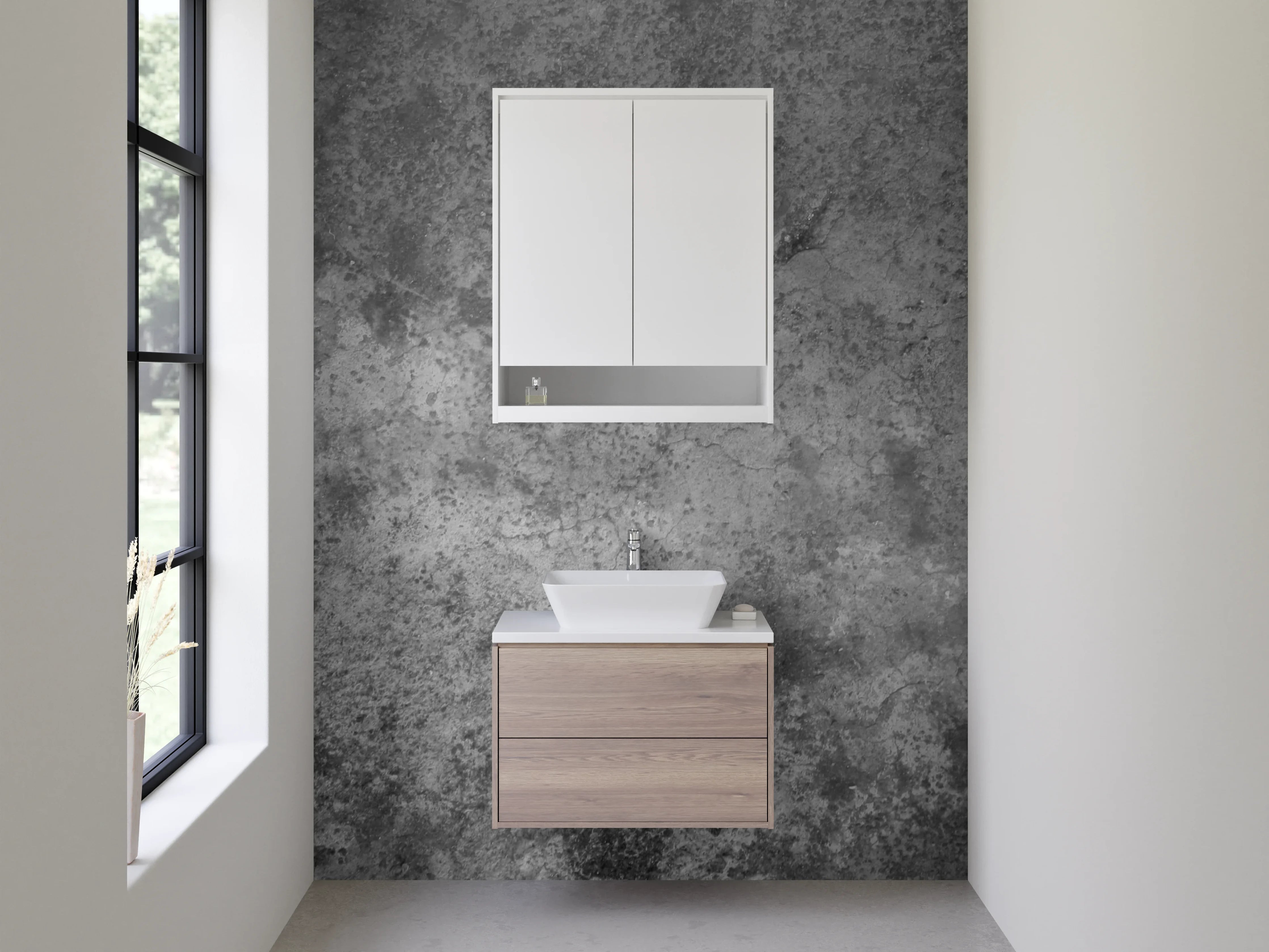 Waschbecken-Rückwand - Grau-weiße Betonoptik Wandgestaltung