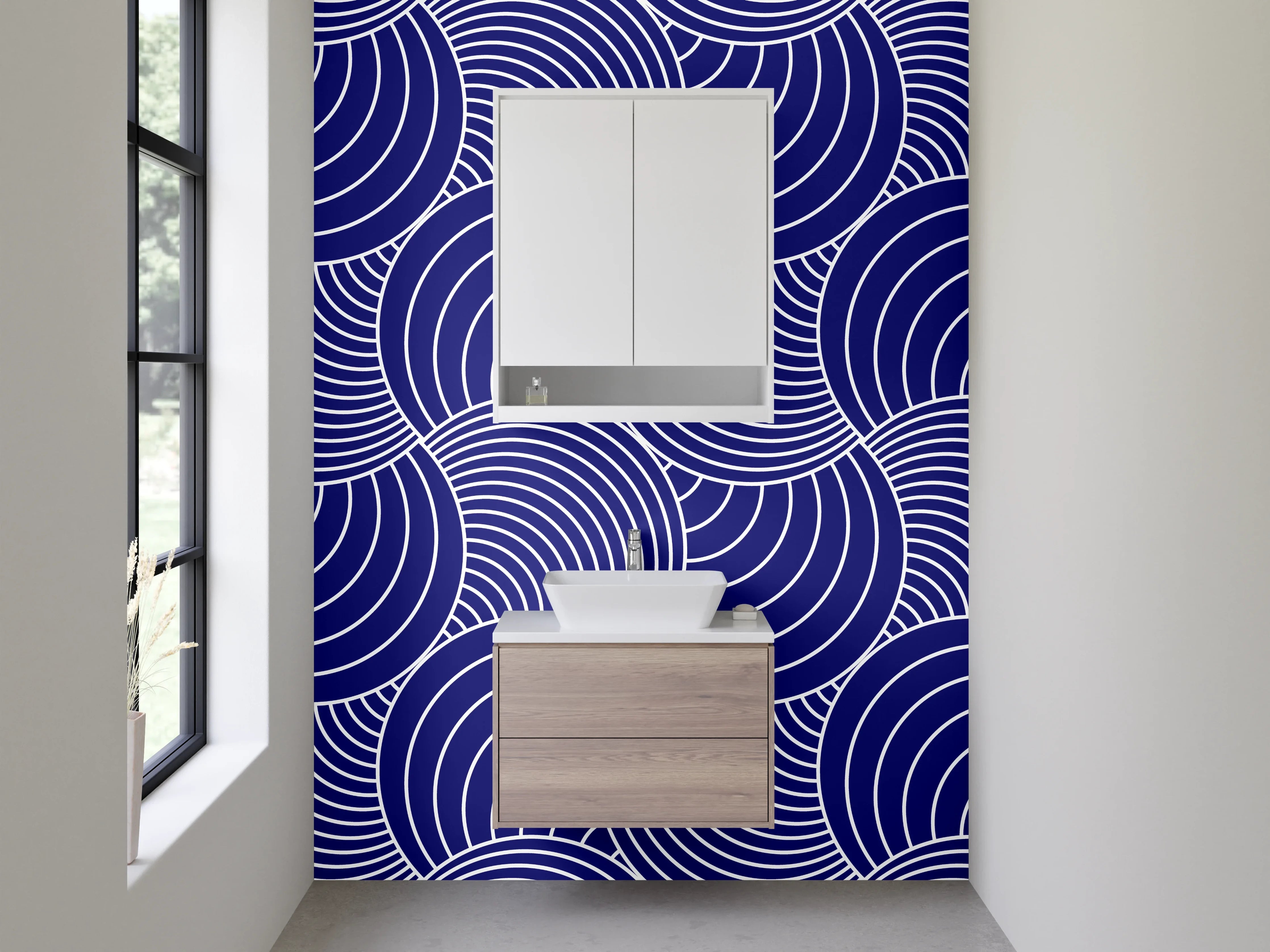 Waschbecken-Rückwand - Graublaue Wellenkunst im modernen Stil