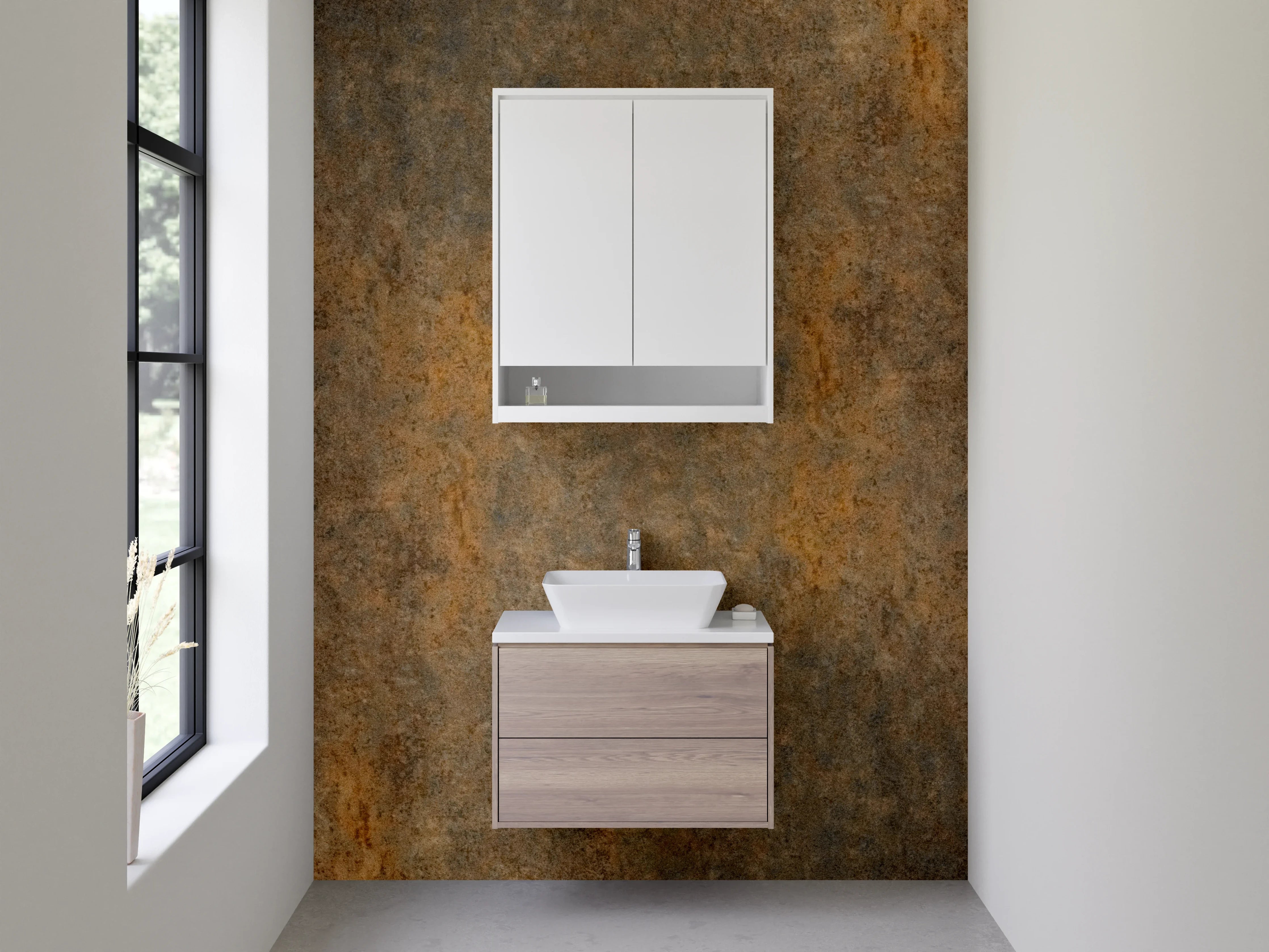 Waschbecken-Rückwand - Graubraune Fliesen in Rostdesign