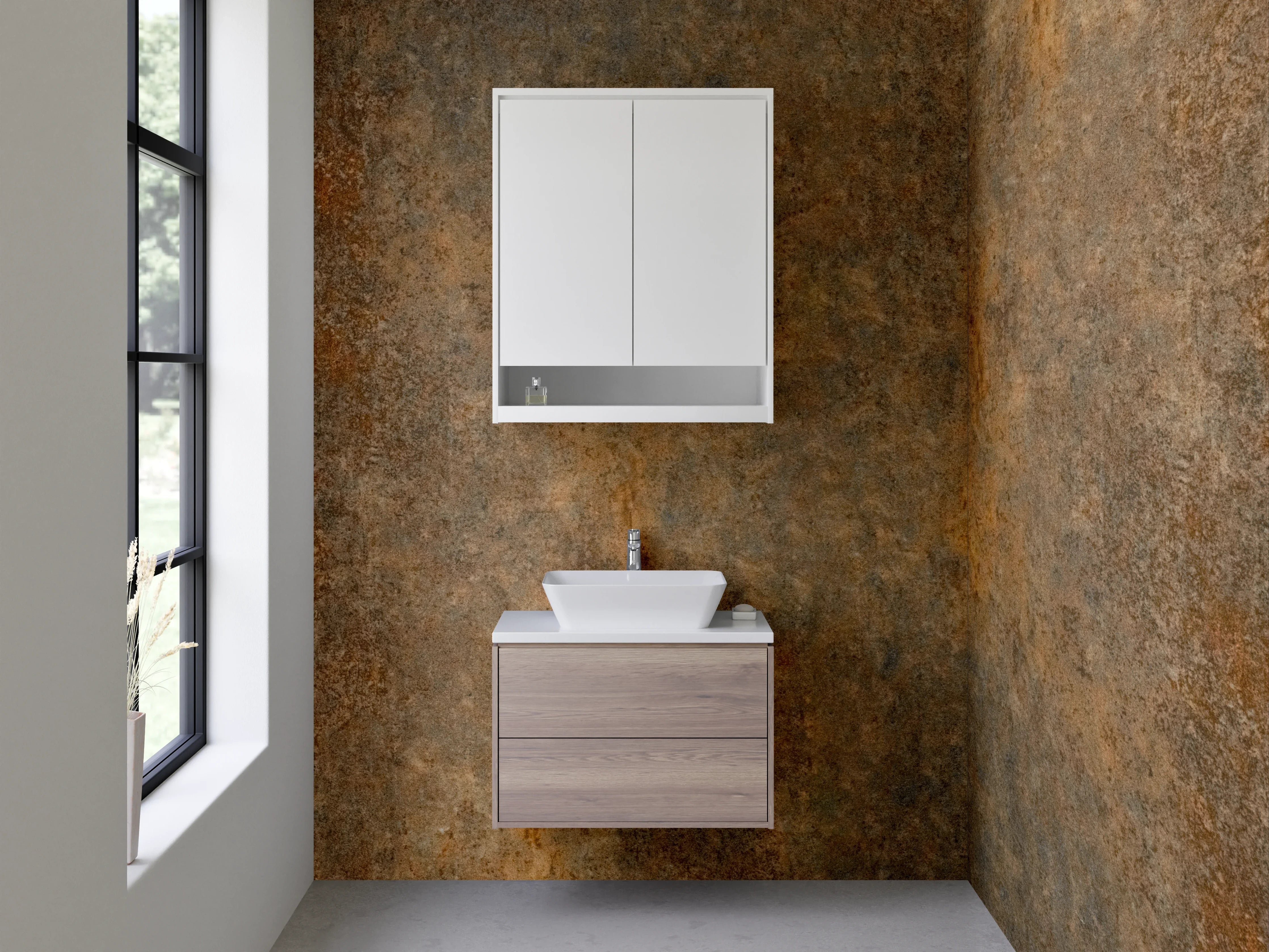 Waschbecken-Rückwand - Graubraune Fliesen in Rostdesign