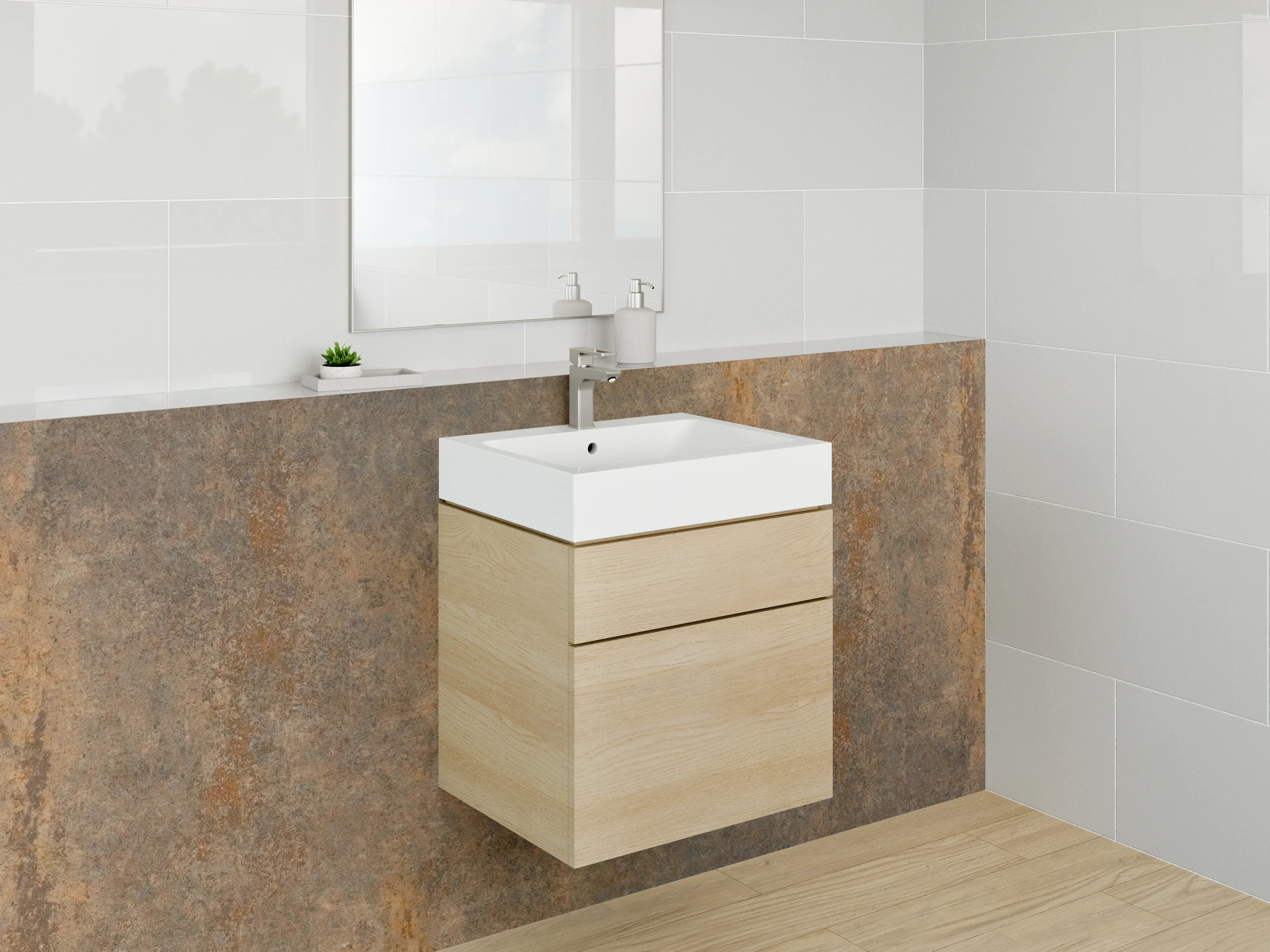 Waschbecken-Rückwand - Graubraune Fliesen in Rostdesign