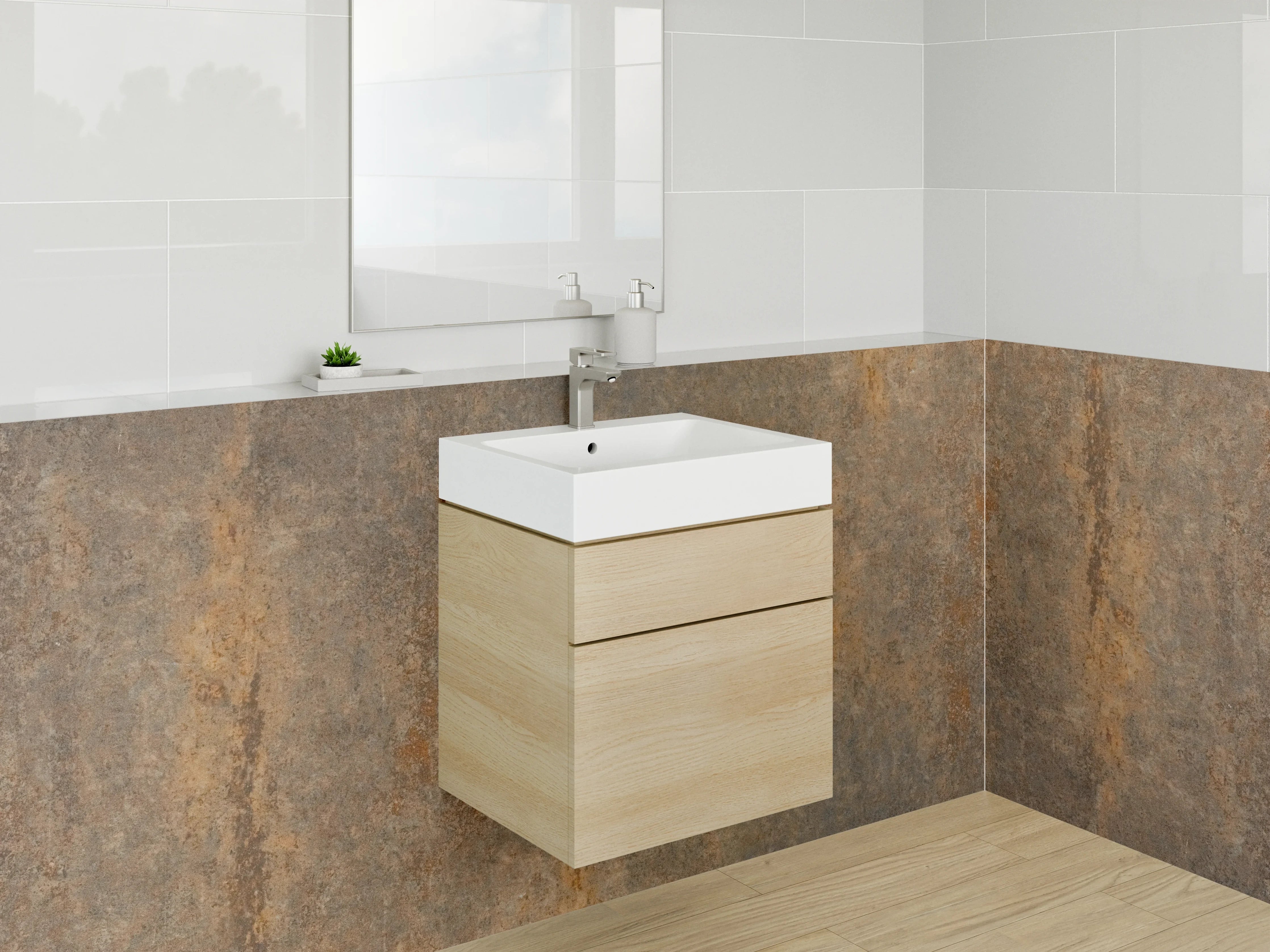 Waschbecken-Rückwand - Graubraune Fliesen in Rostdesign