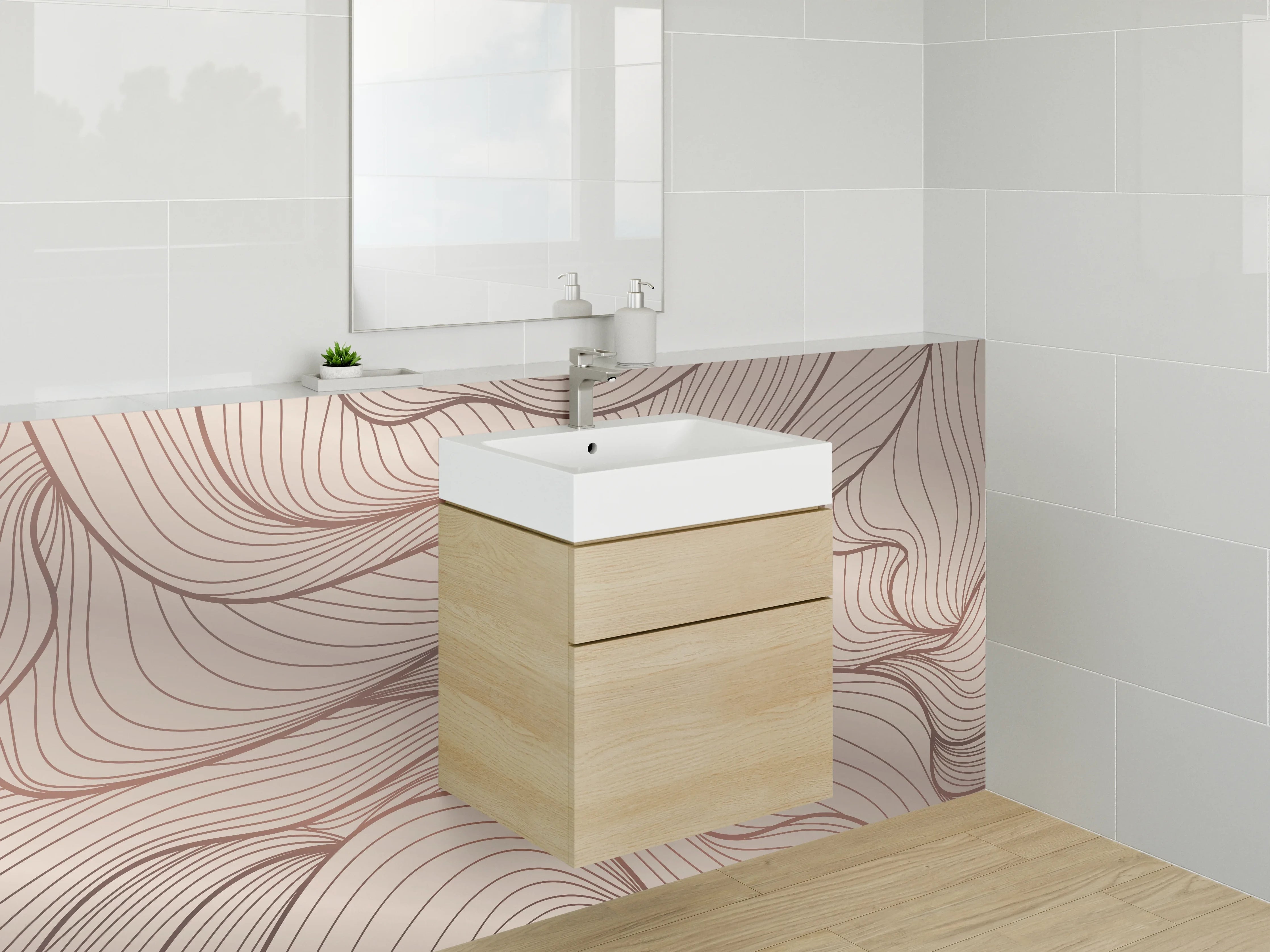 Waschbecken-Rückwand - Graubraune Linienkomposition auf Weiß
