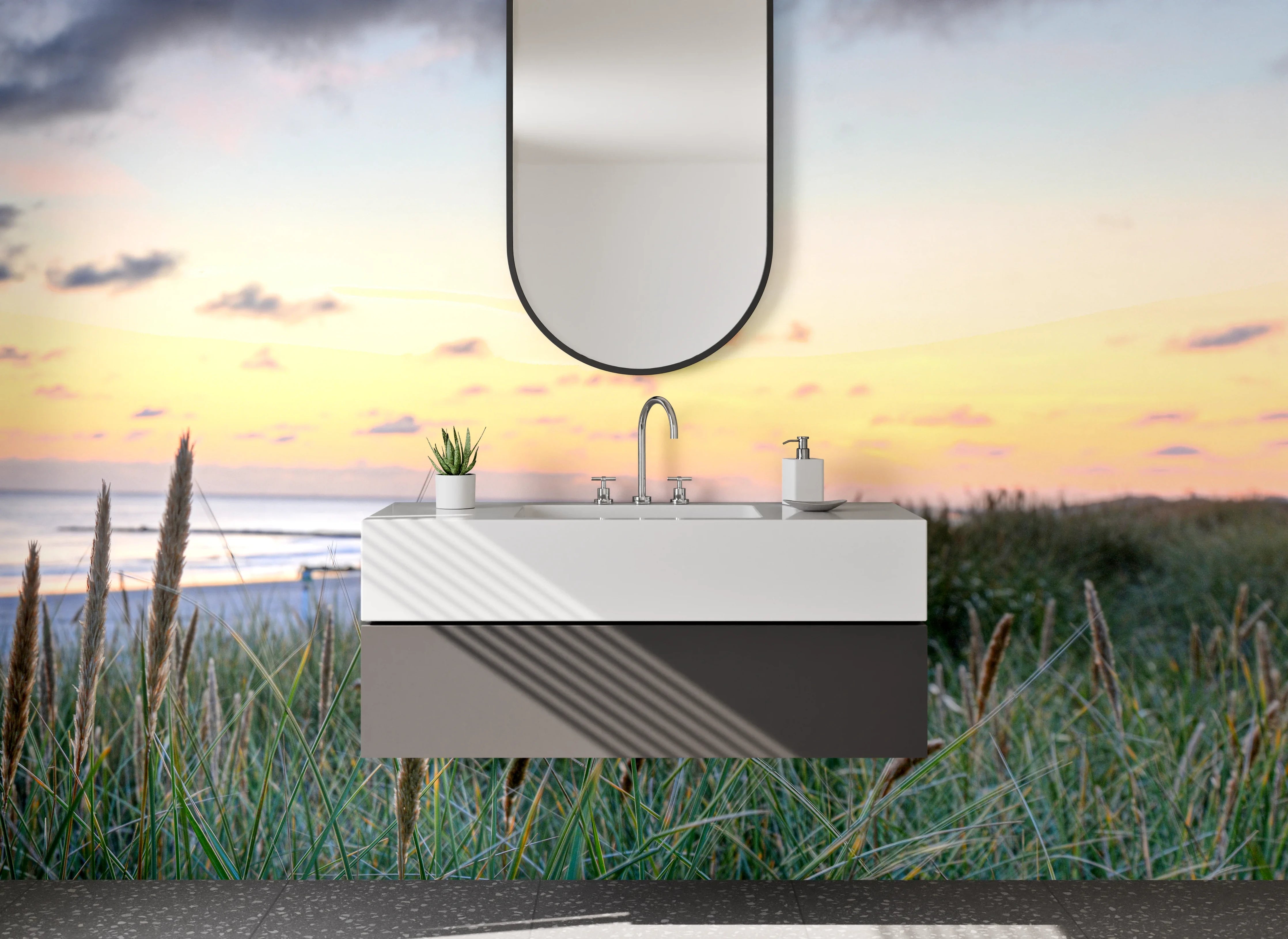 Waschbecken-Rückwand - Graue Abendstimmung am Strand