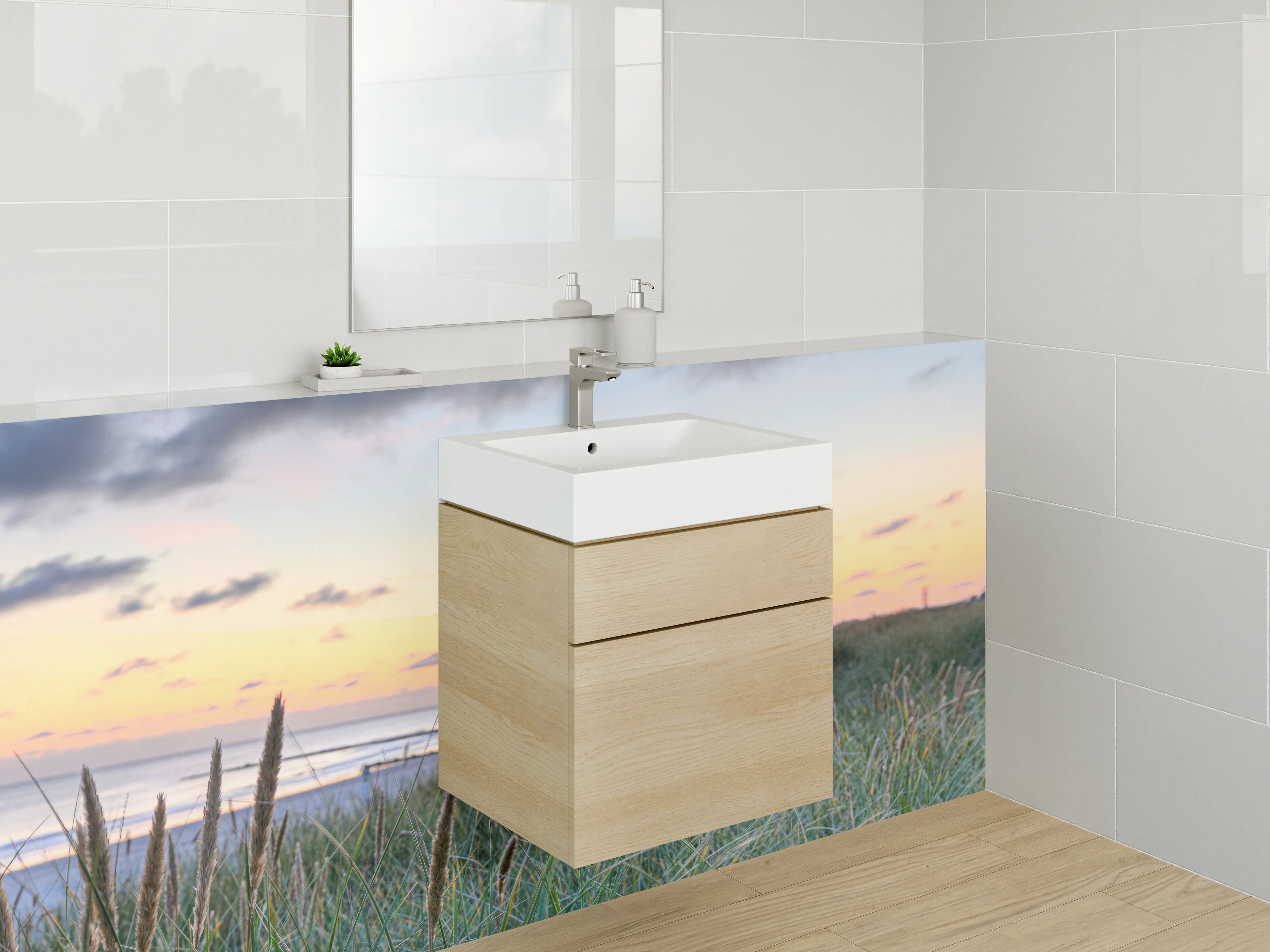 Waschbecken-Rückwand - Graue Abendstimmung am Strand