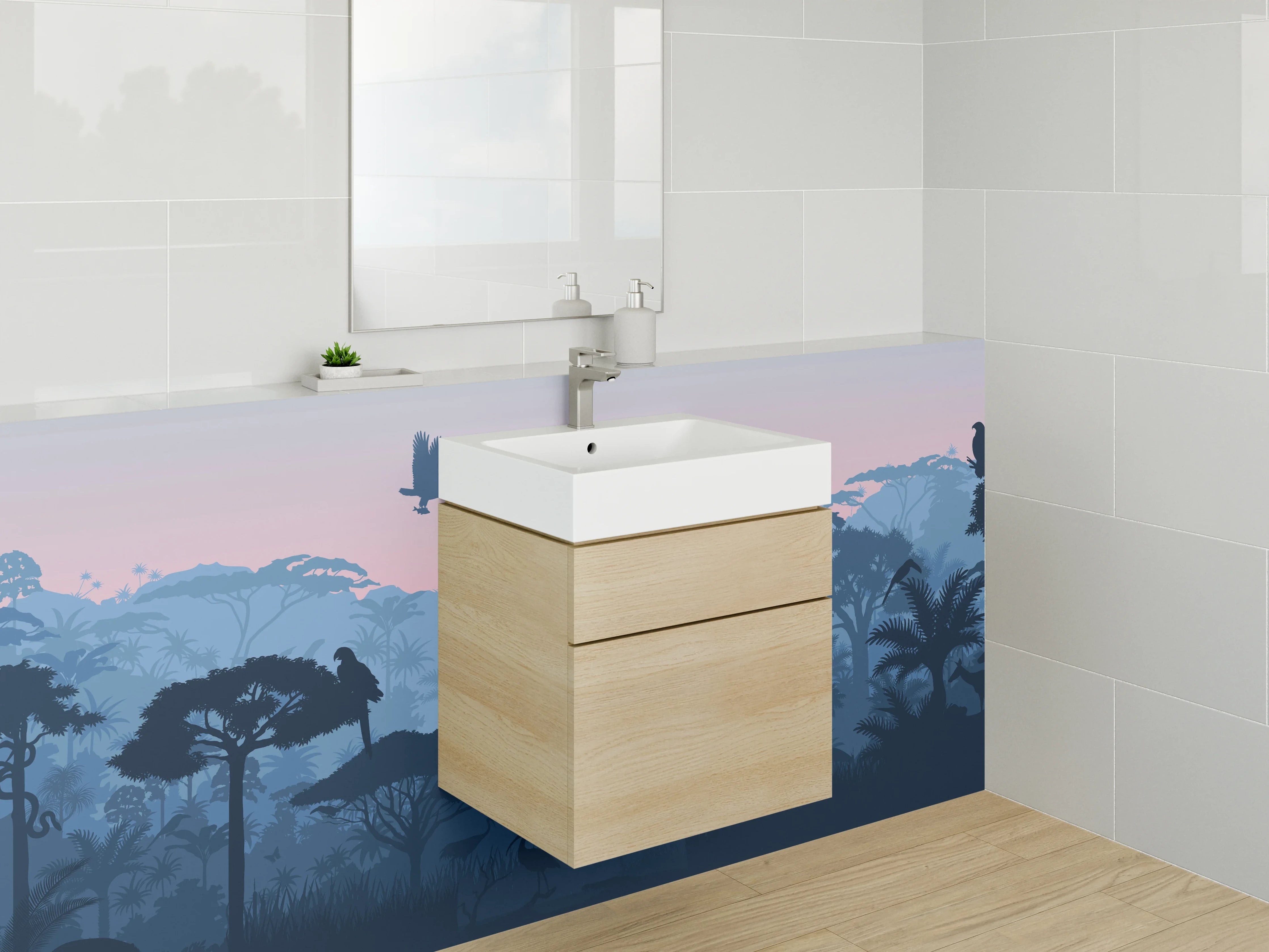 Waschbecken-Rückwand - Graue Akzente für moderne Waschraum-Wände