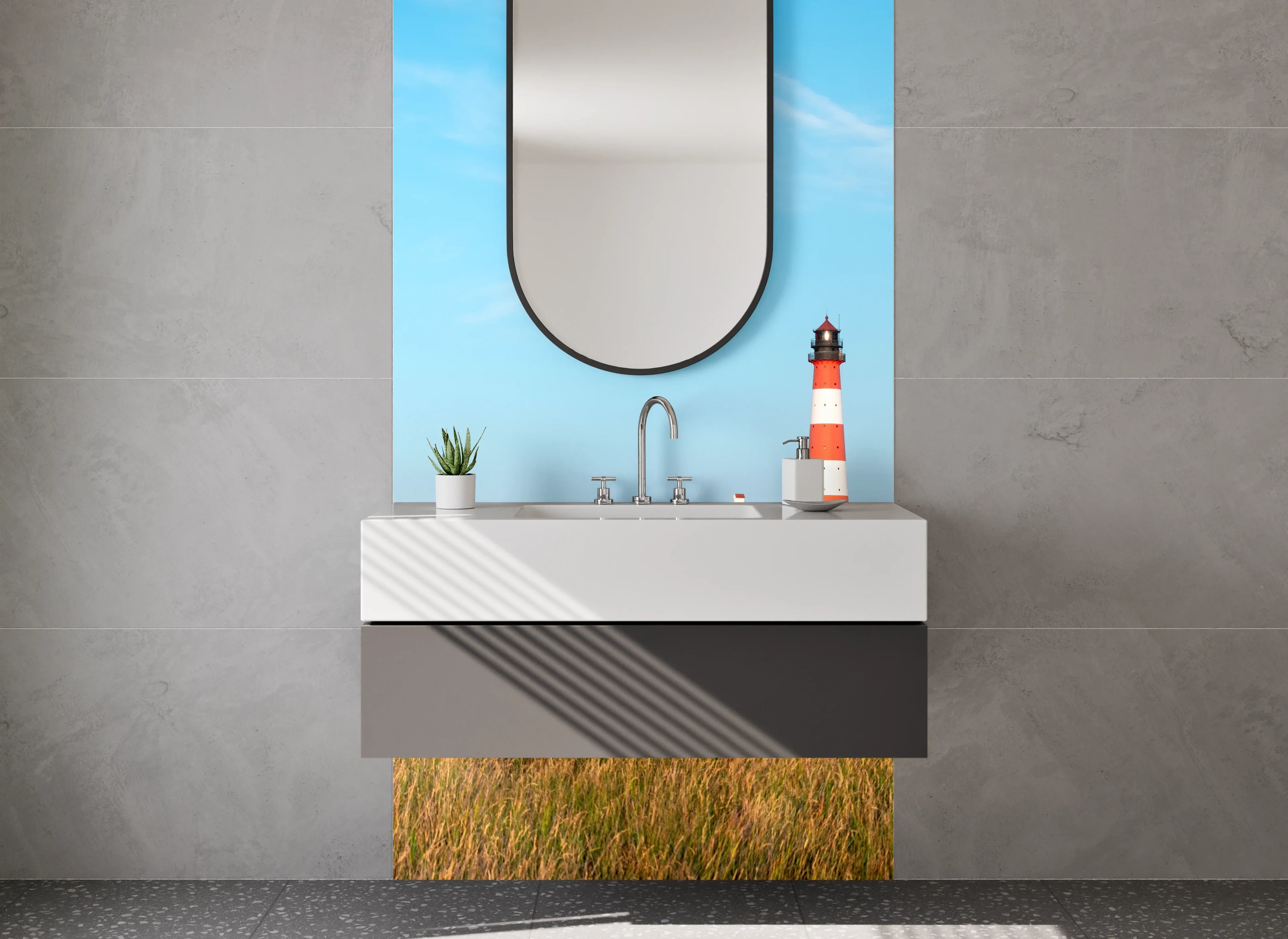 Waschbecken-Rückwand - Graue Akzente für stylische Badezimmerrückwände