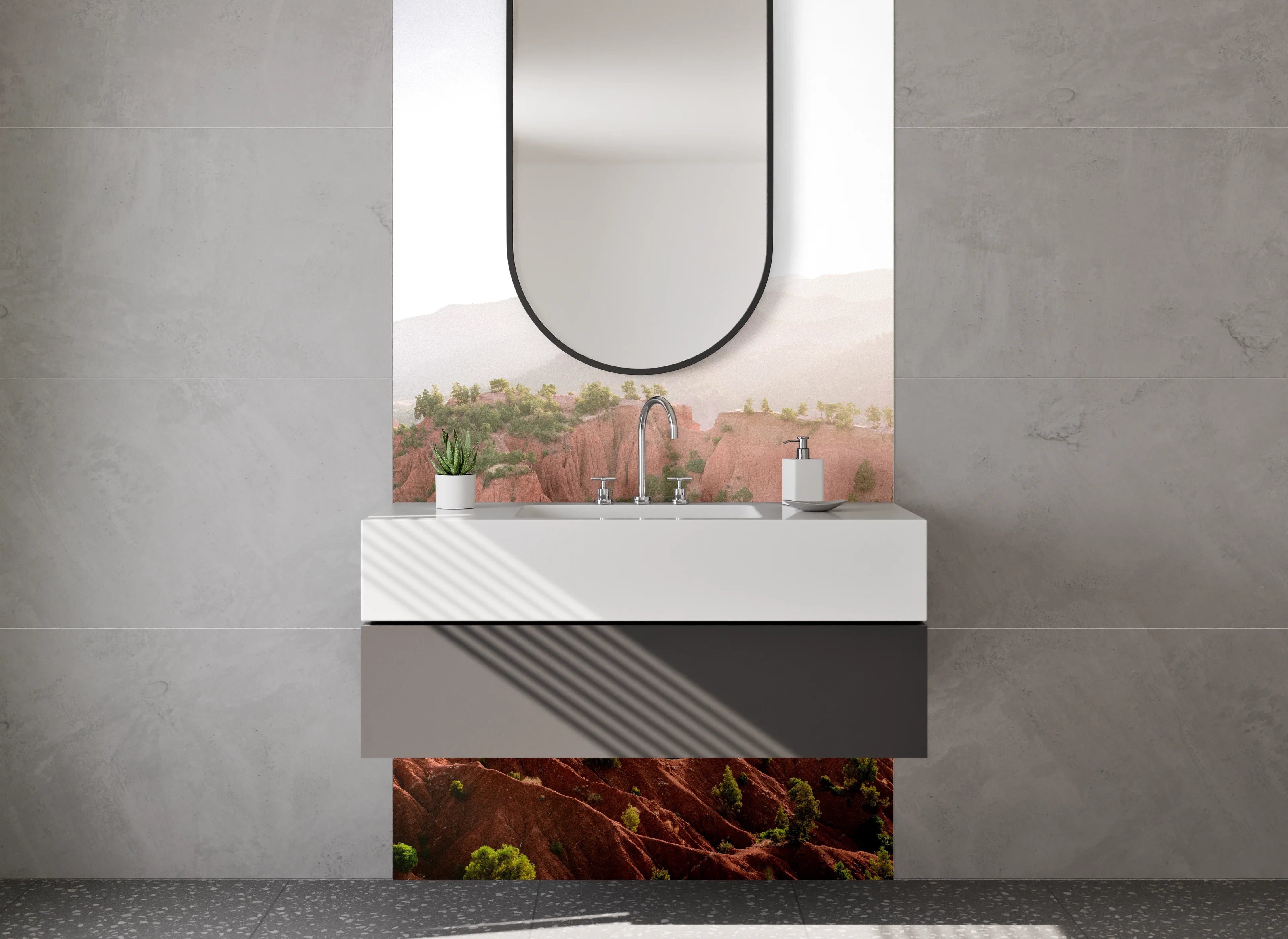 Waschbecken-Rückwand - Graue Akzente: Moderne Waschrückwand für Zuhause