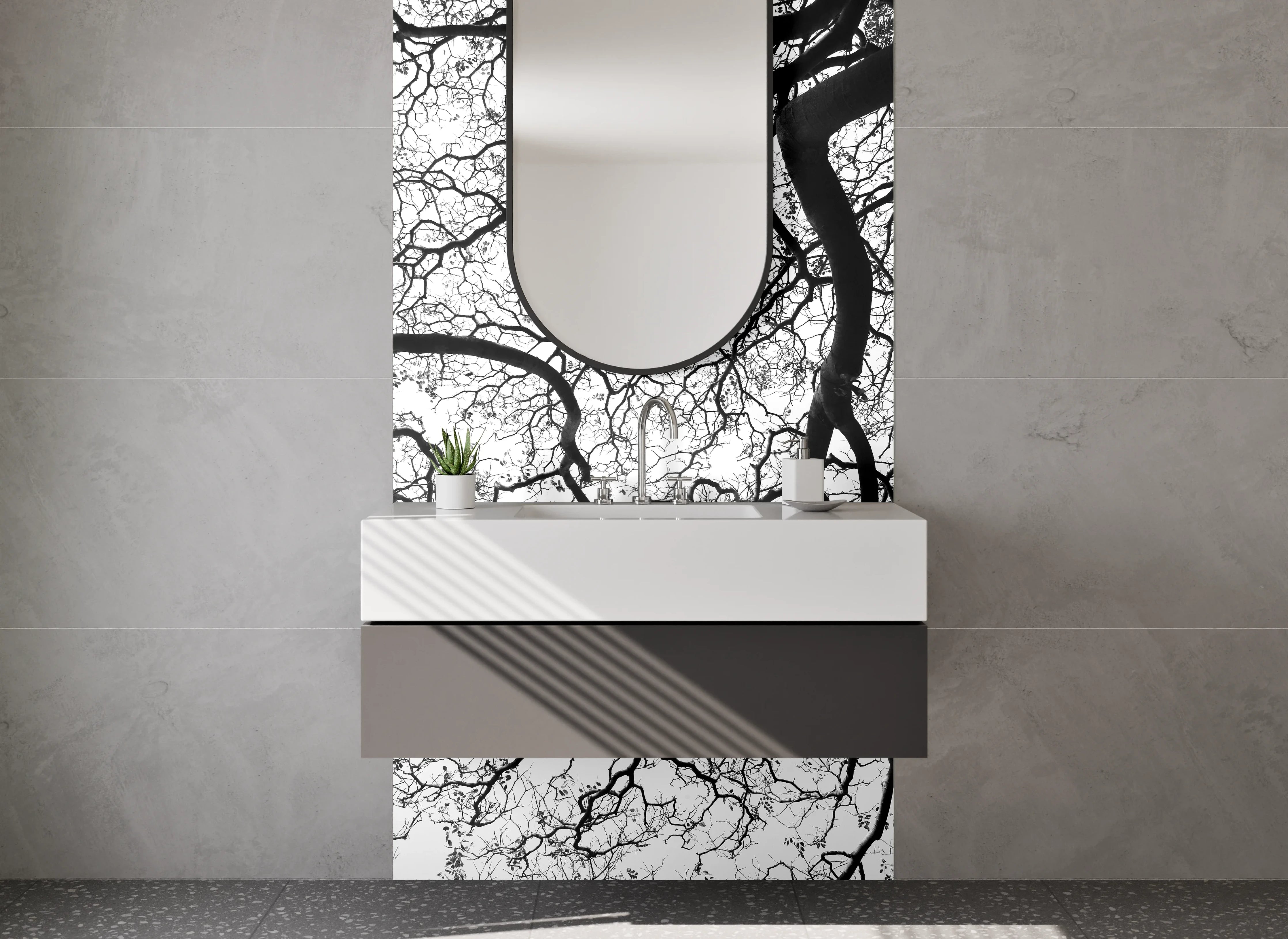 Waschbecken-Rückwand - Graue Bad-Wandpaneele für modernes Design
