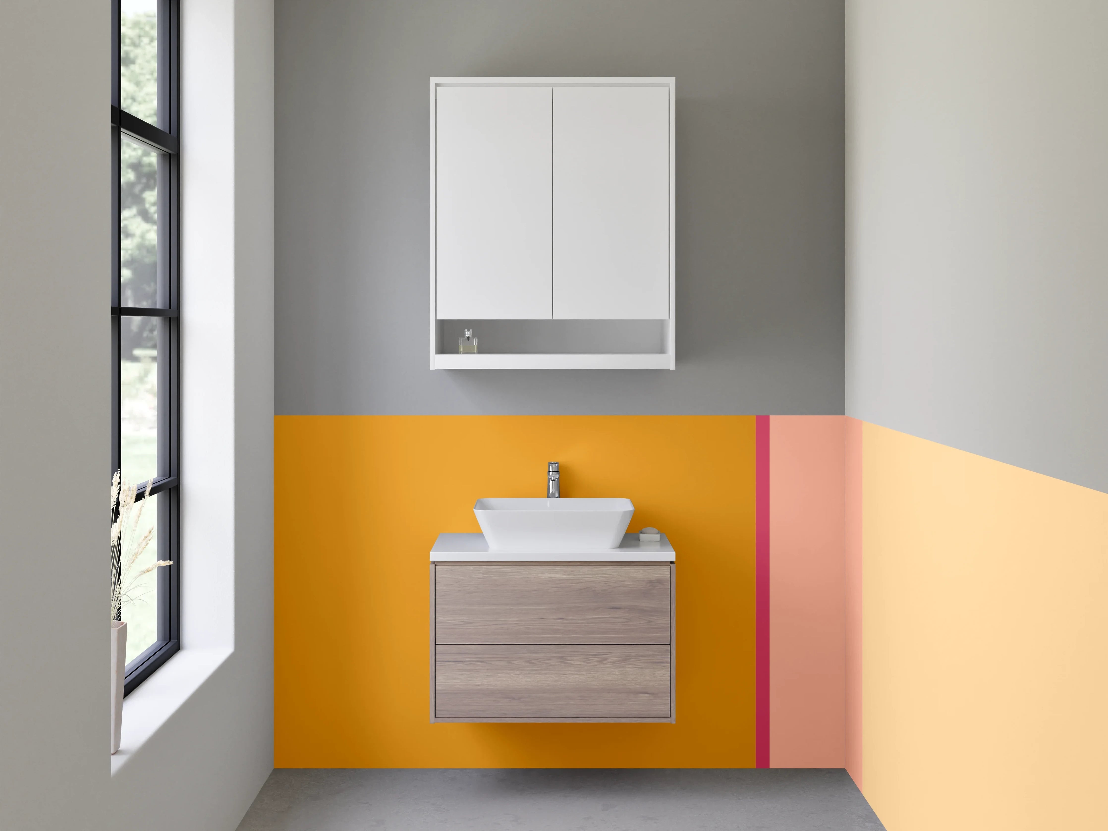 Waschbecken-Rückwand - Graue Badezimmerrückwand für modernes Washroom
