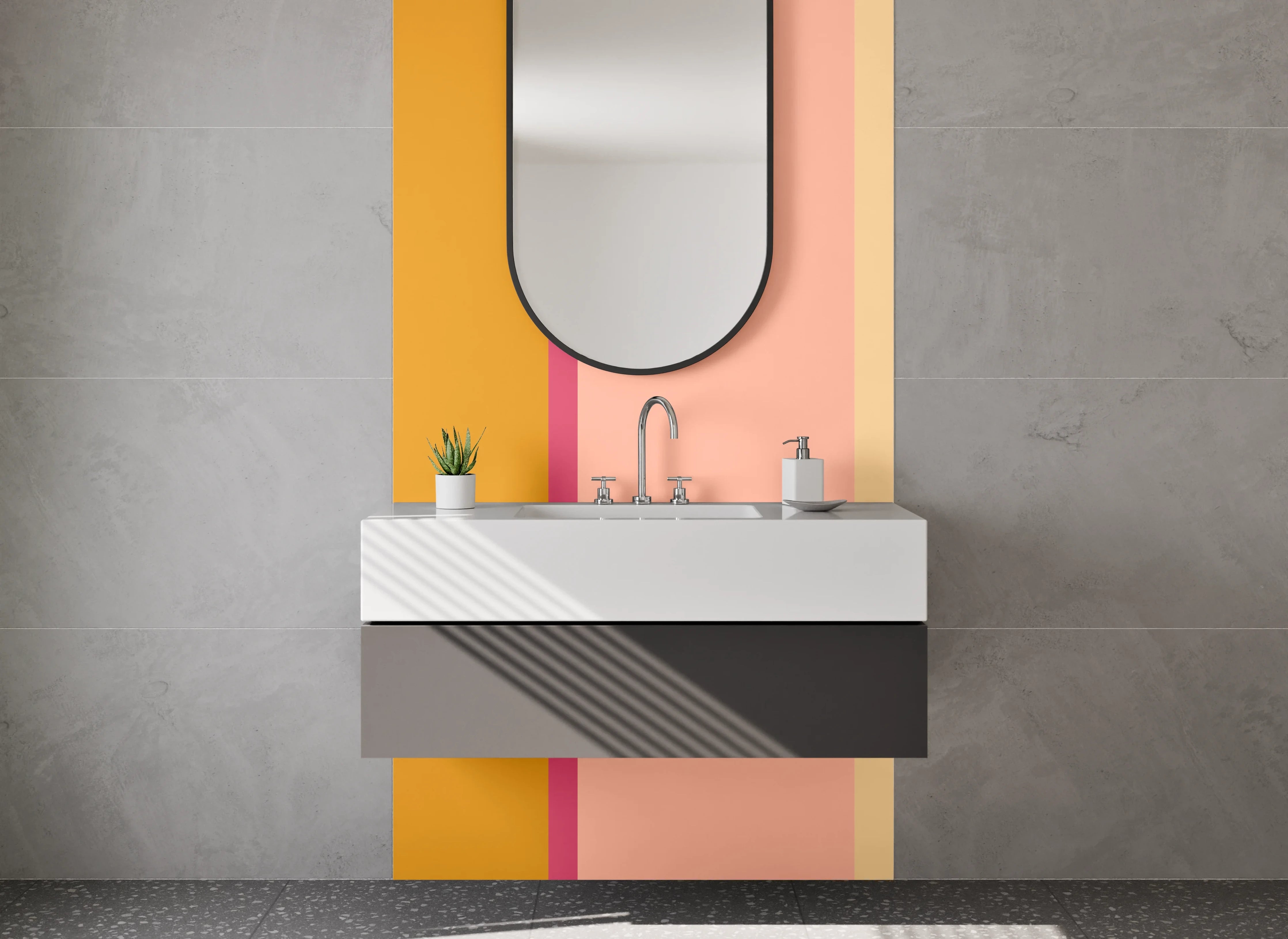 Waschbecken-Rückwand - Graue Badezimmerrückwand für modernes Washroom