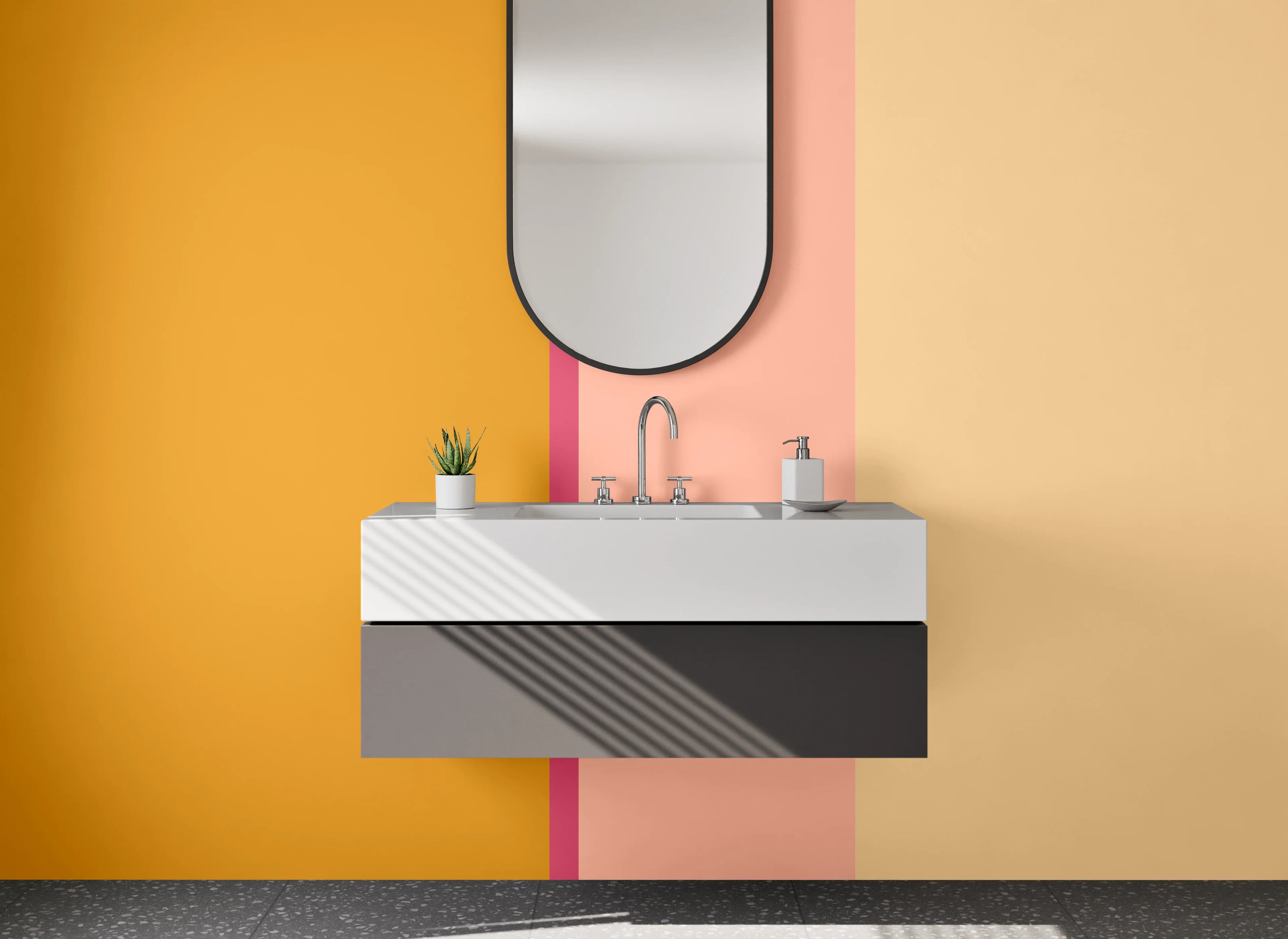 Waschbecken-Rückwand - Graue Badezimmerrückwand für modernes Washroom
