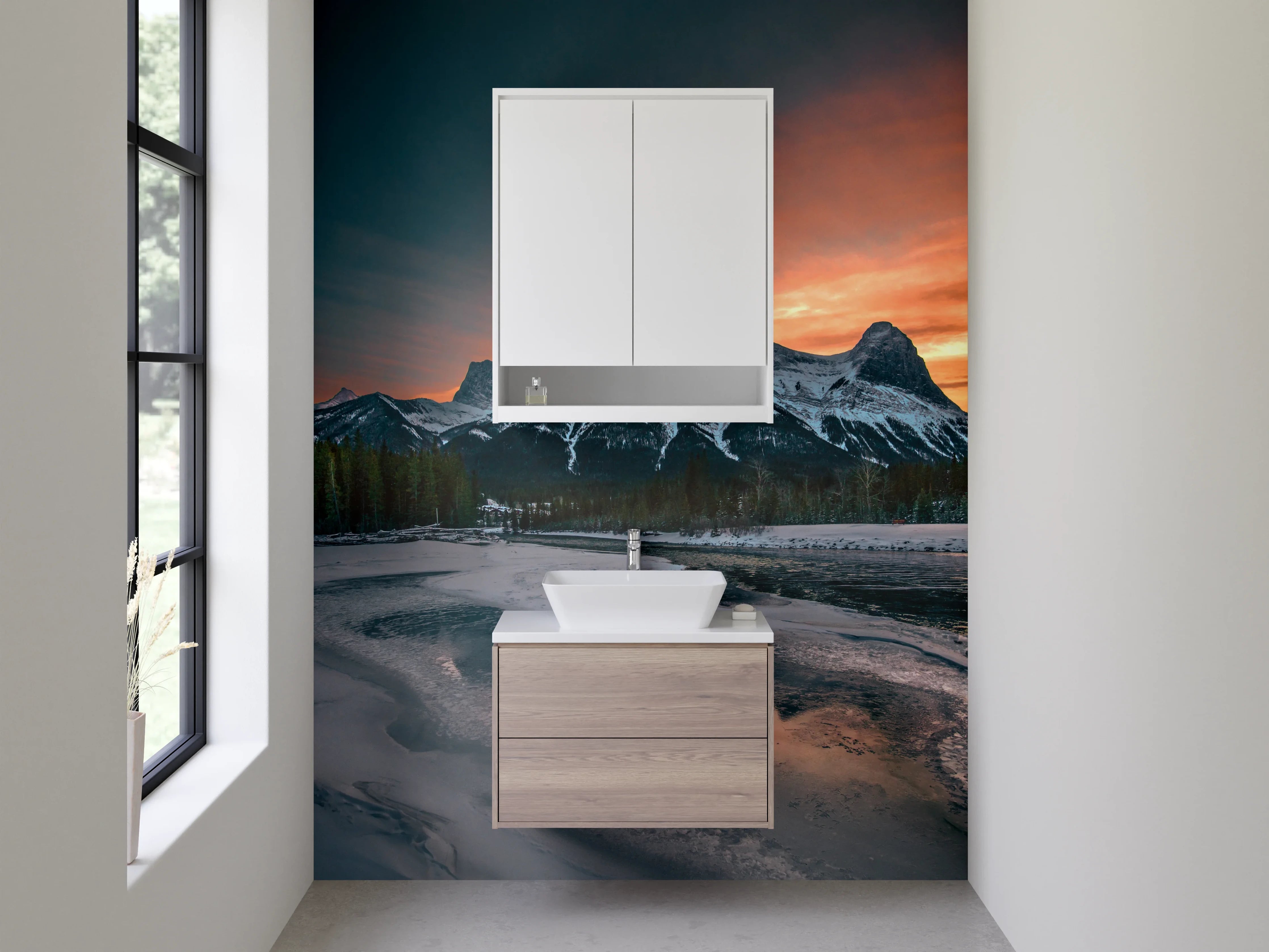Waschbecken-Rückwand - Graue Berge im Sonnenlicht