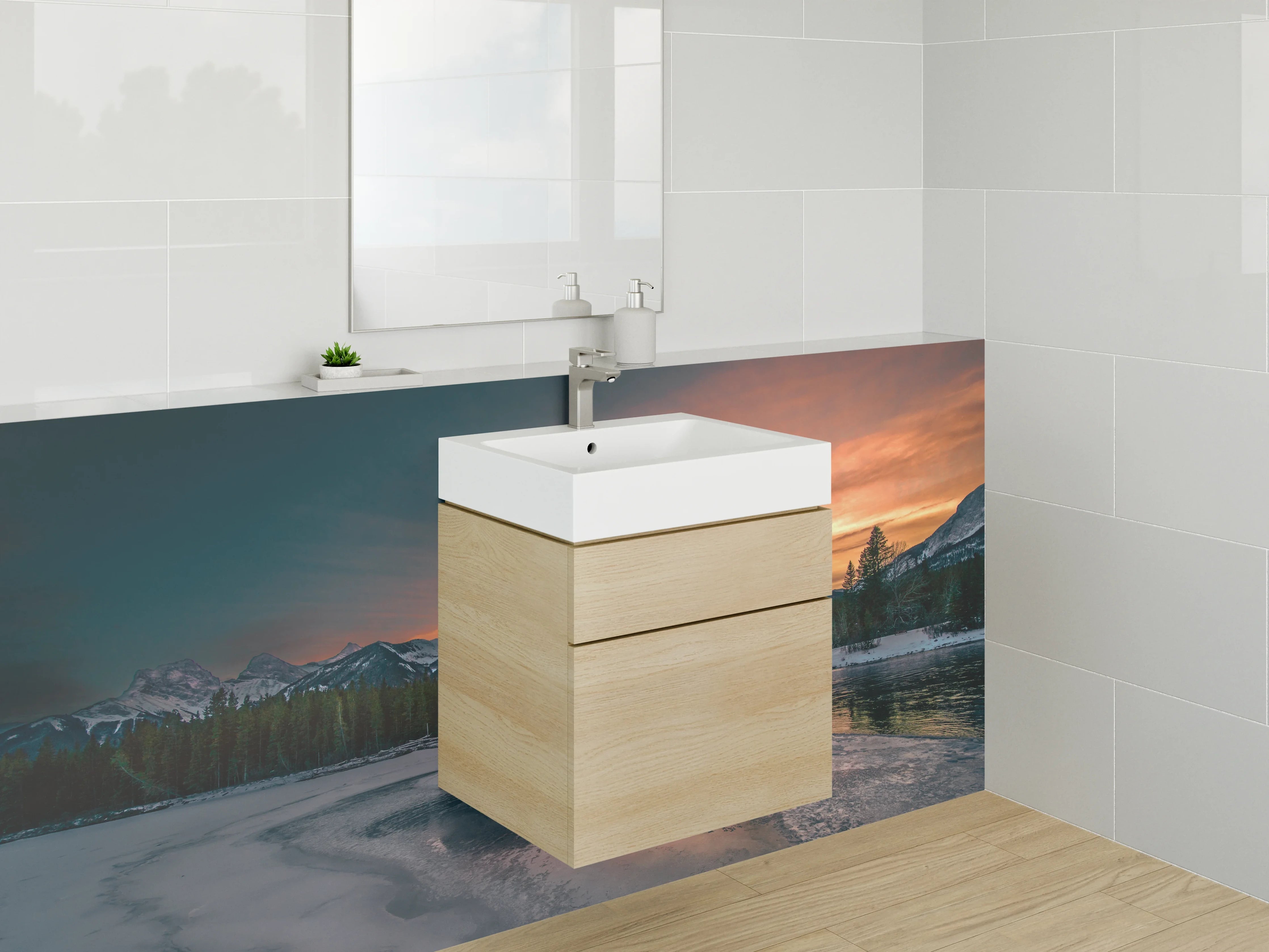 Waschbecken-Rückwand - Graue Berge im Sonnenlicht