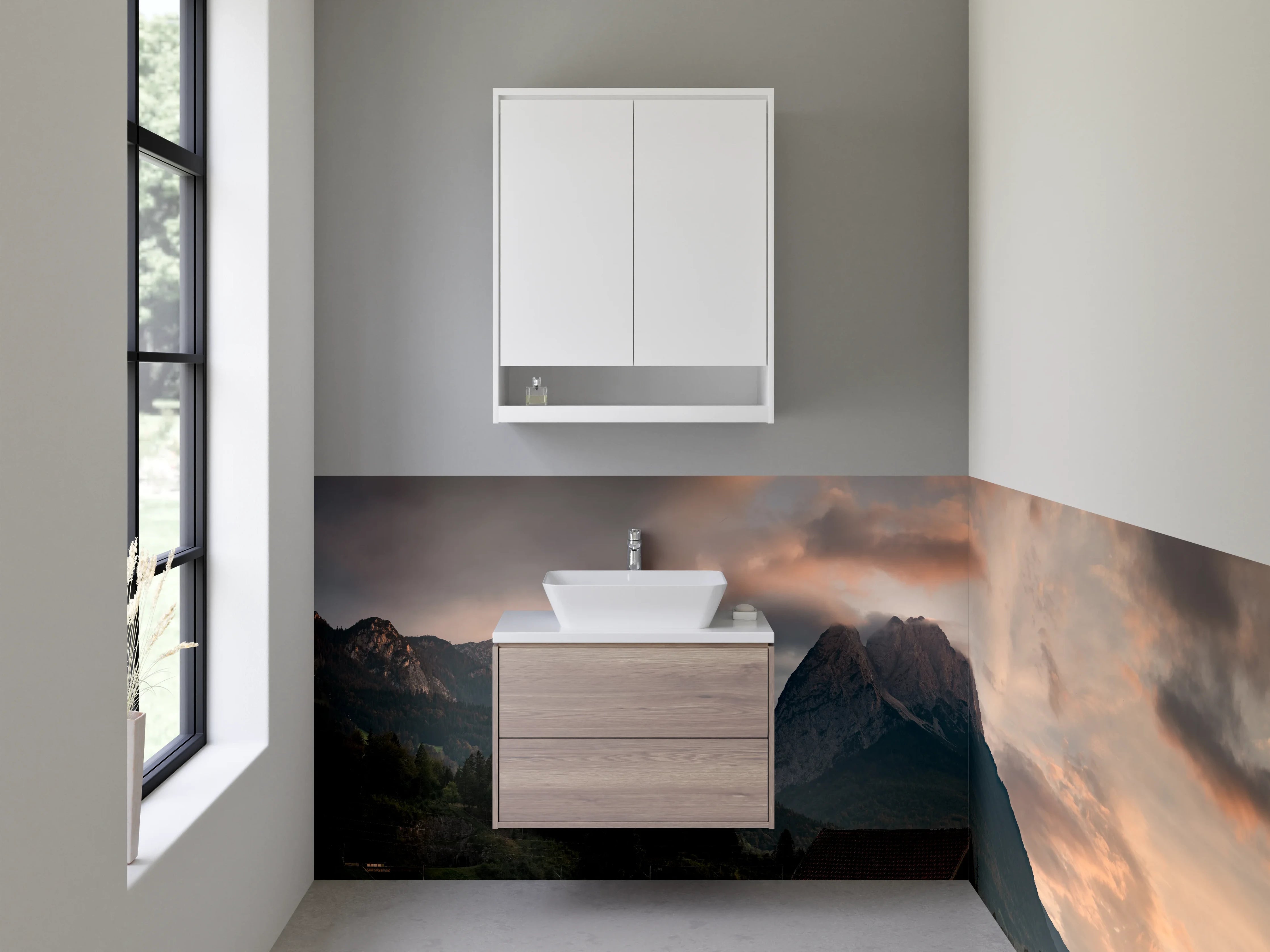 Waschbecken-Rückwand - Graue Bergwelt im Abenddämmerlicht