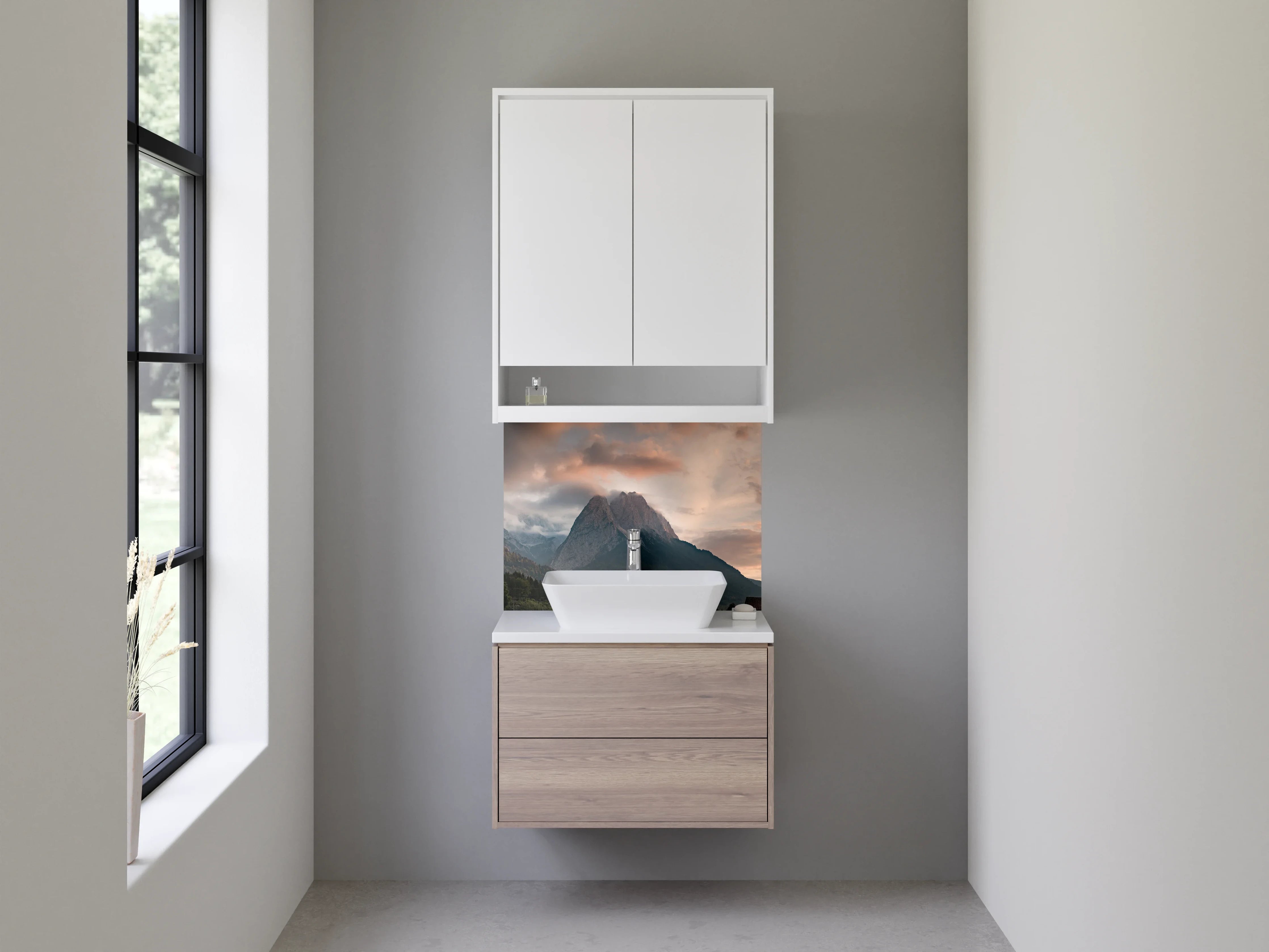 Waschbecken-Rückwand - Graue Bergwelt im Abenddämmerlicht