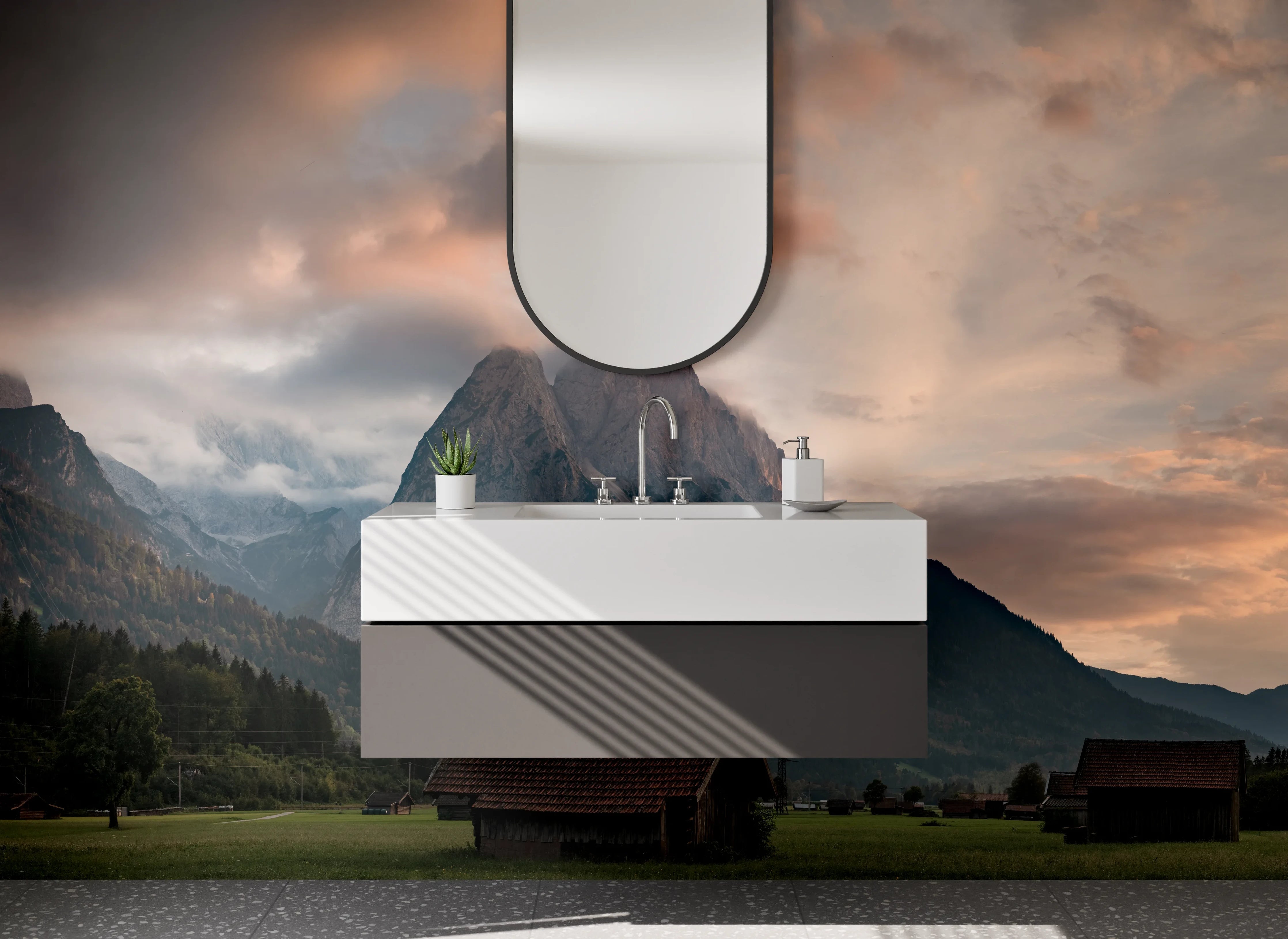 Waschbecken-Rückwand - Graue Bergwelt im Abenddämmerlicht