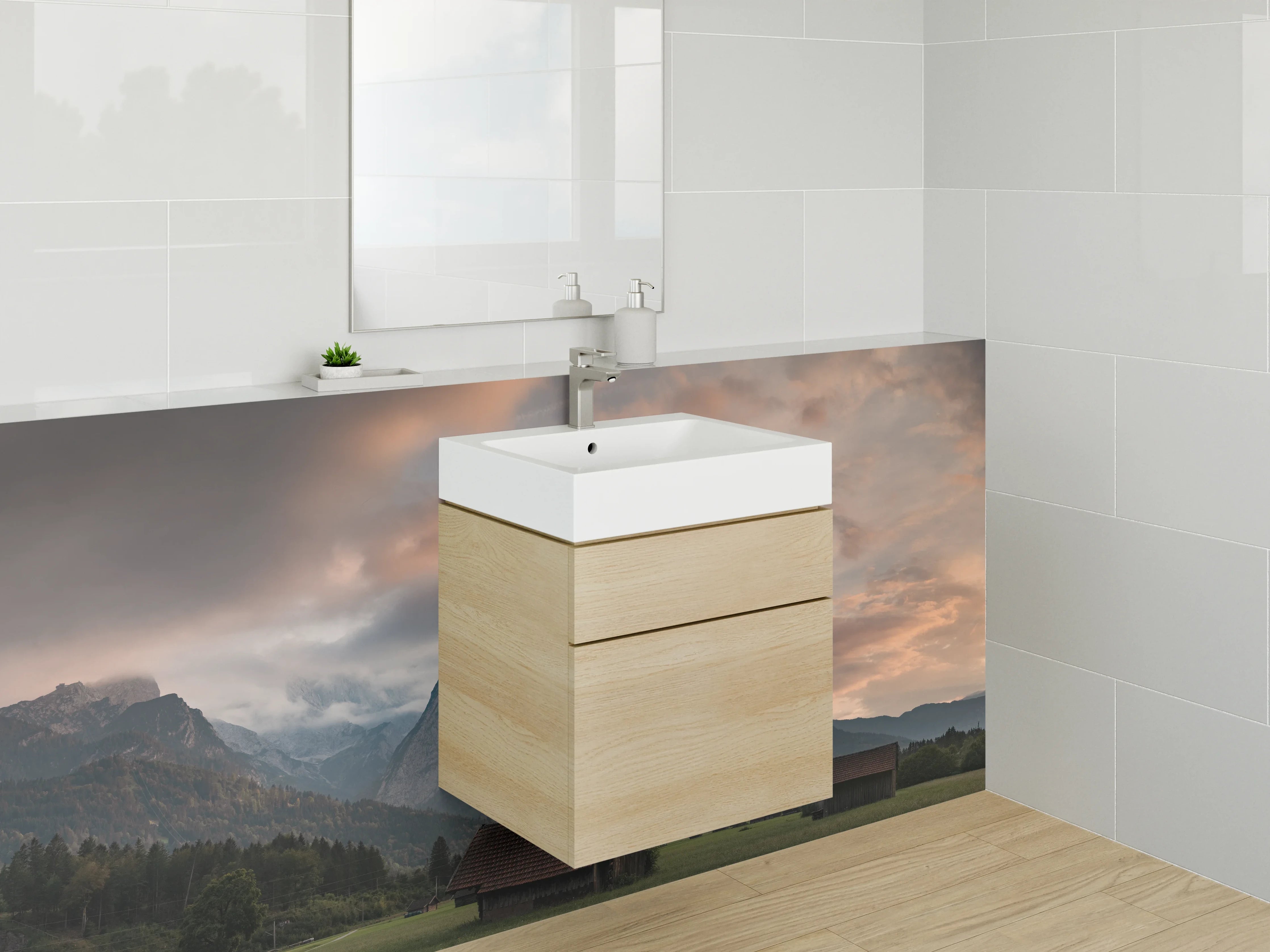 Waschbecken-Rückwand - Graue Bergwelt im Abenddämmerlicht