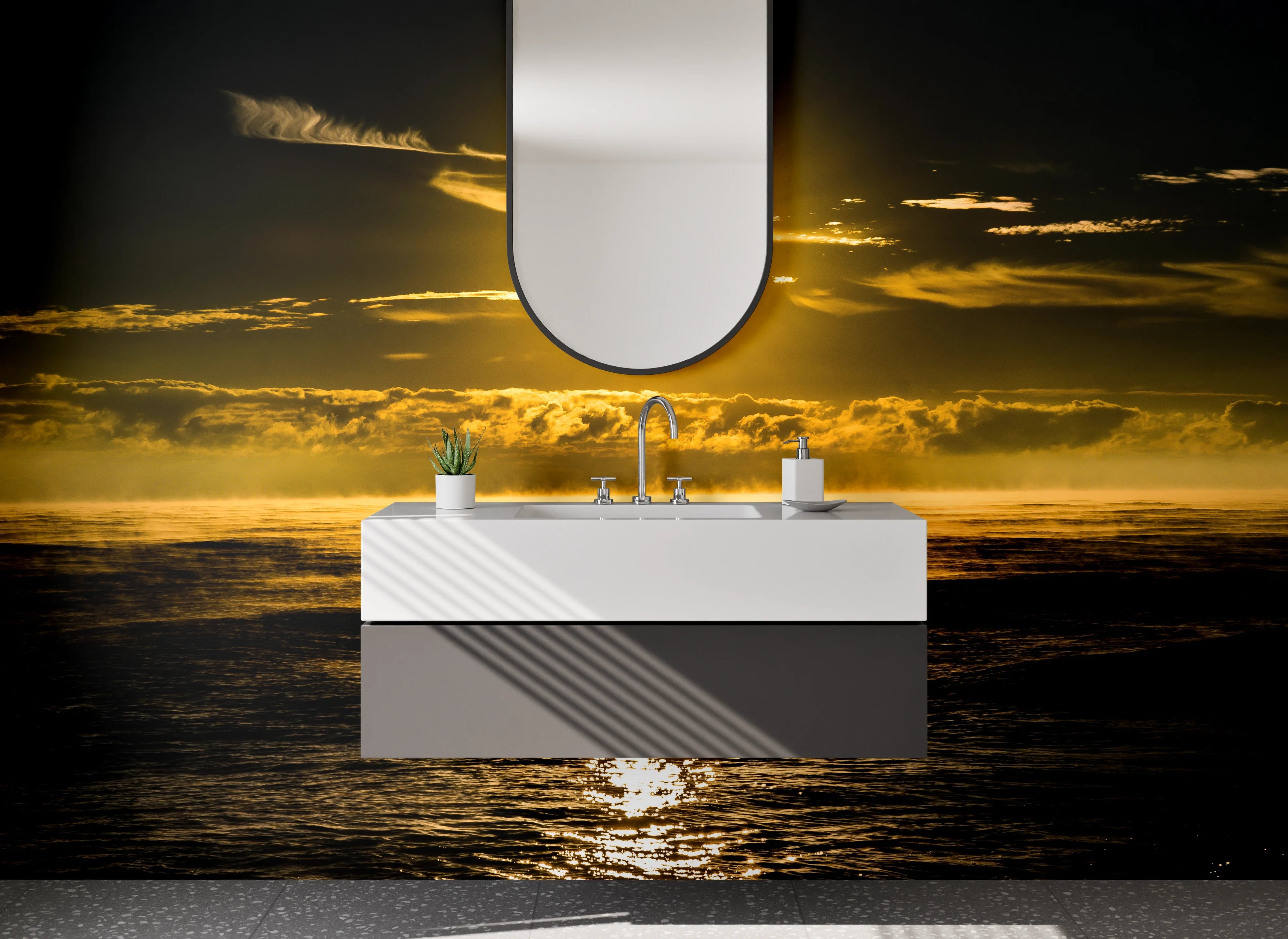Waschbecken-Rückwand - Graue Dämmerung am Meer