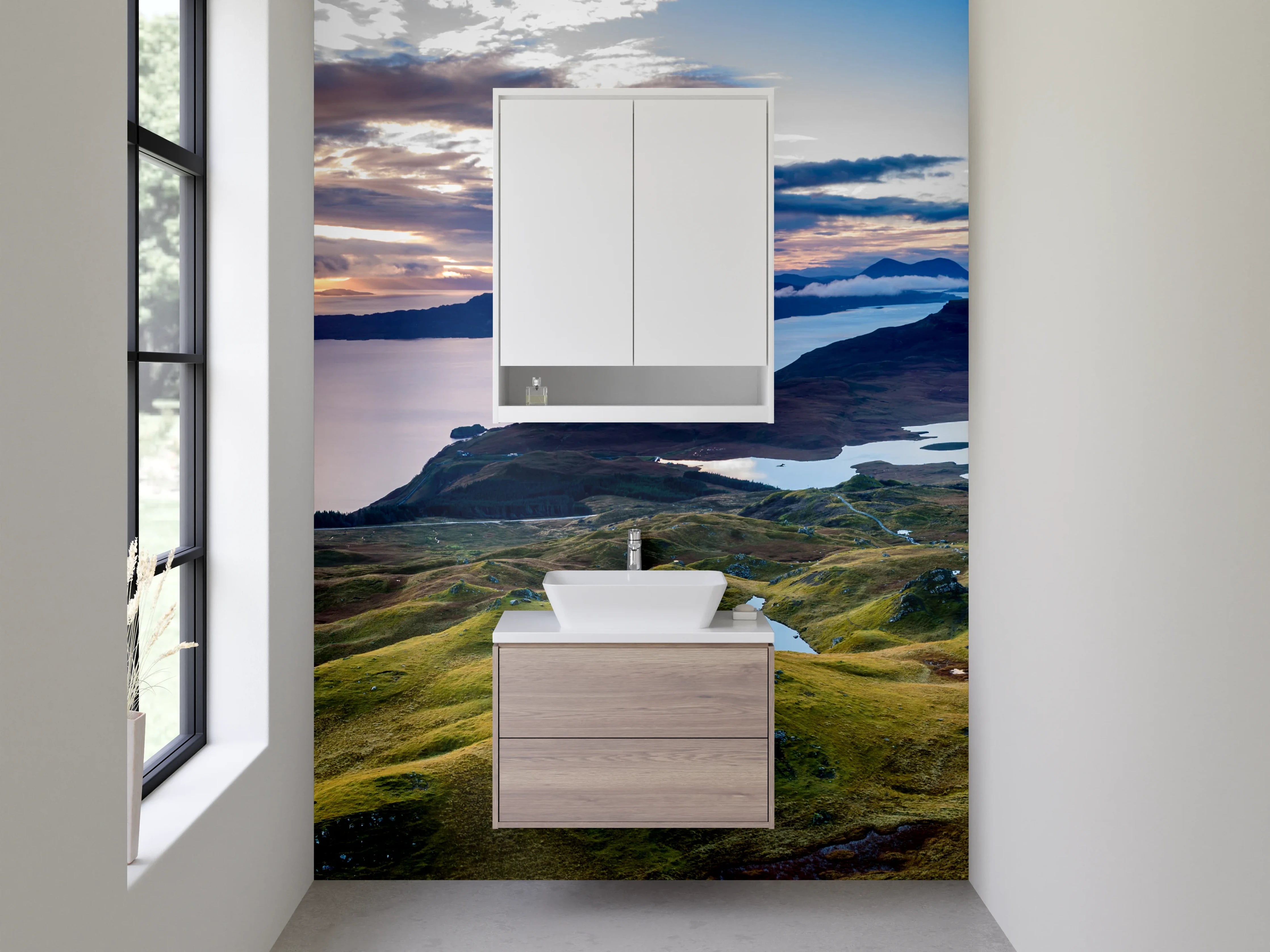 Waschbecken-Rückwand - Graue Dämmerung im Bergtal