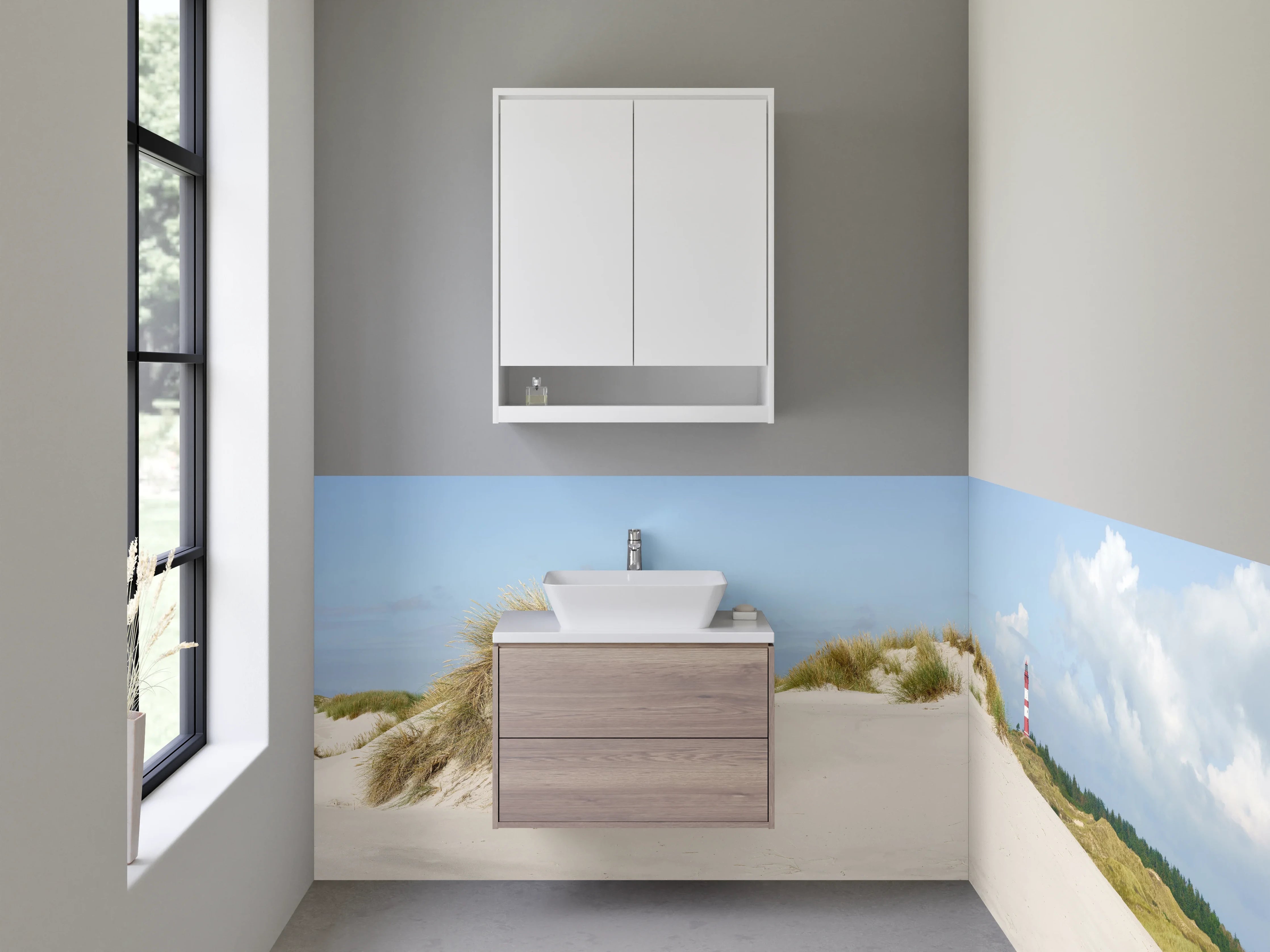 Waschbecken-Rückwand - Graue Dünen am Leuchtturm