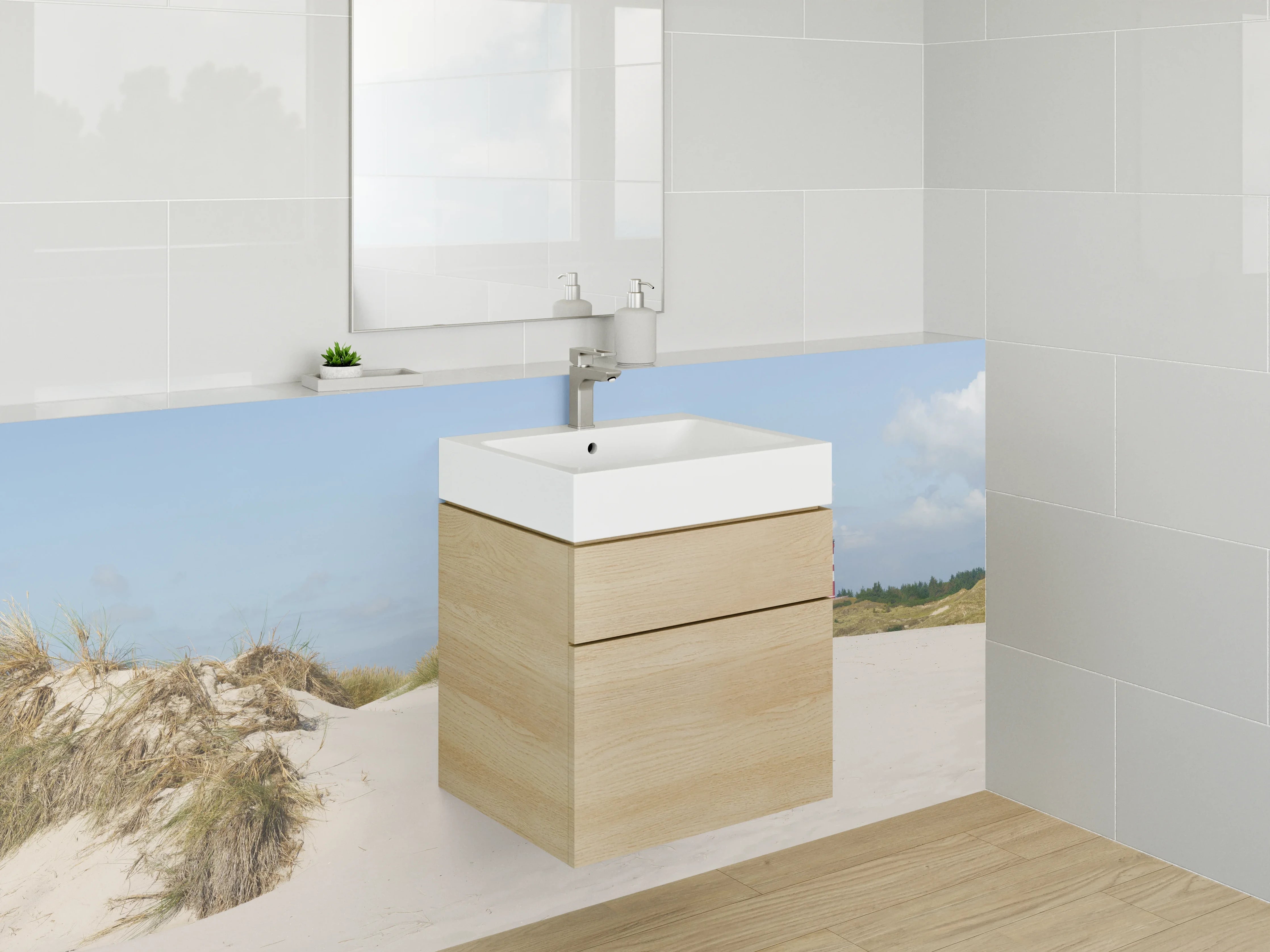 Waschbecken-Rückwand - Graue Dünen am Leuchtturm