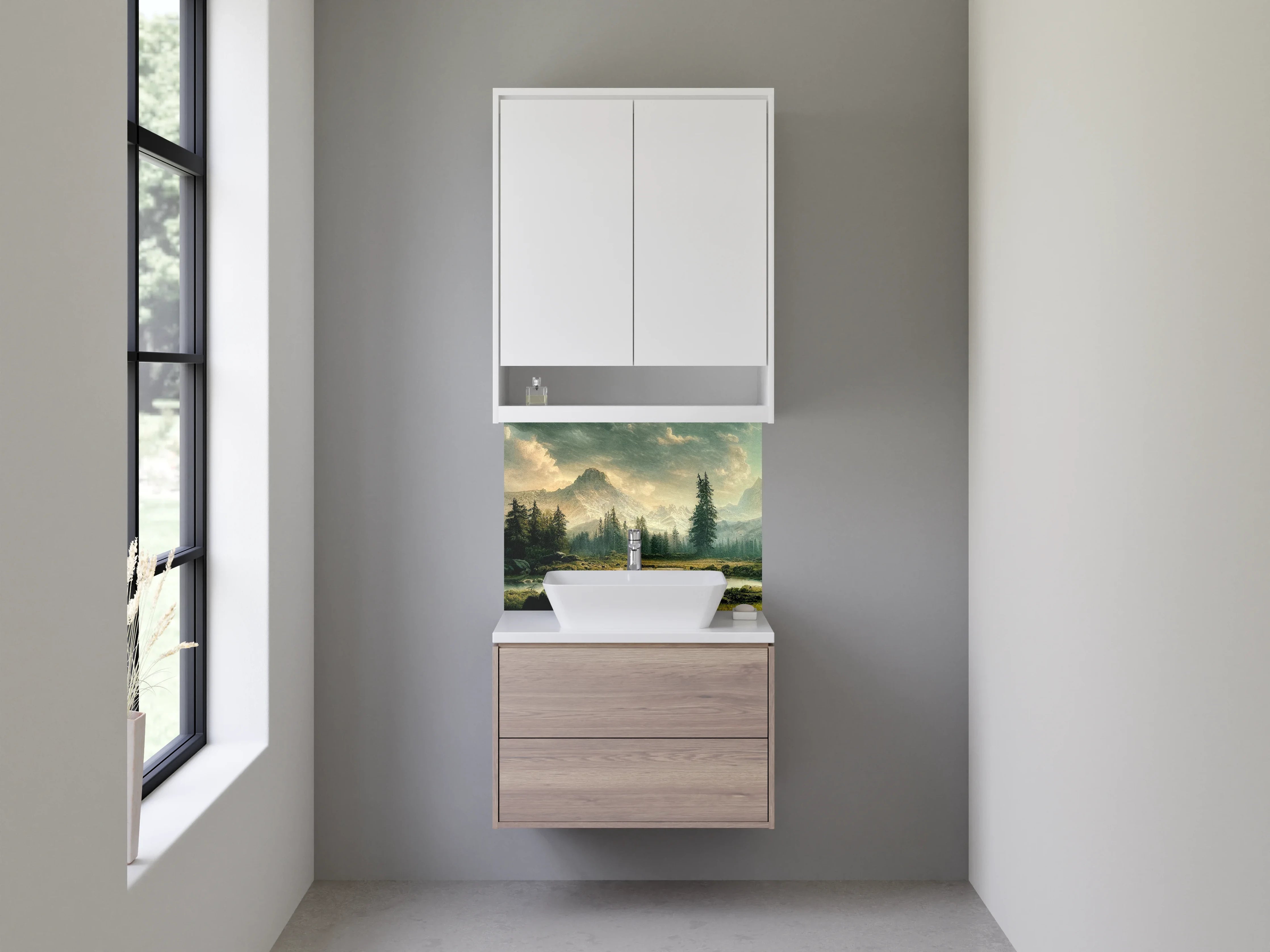 Waschbecken-Rückwand - Graue Gipfel am silbernen Ufer
