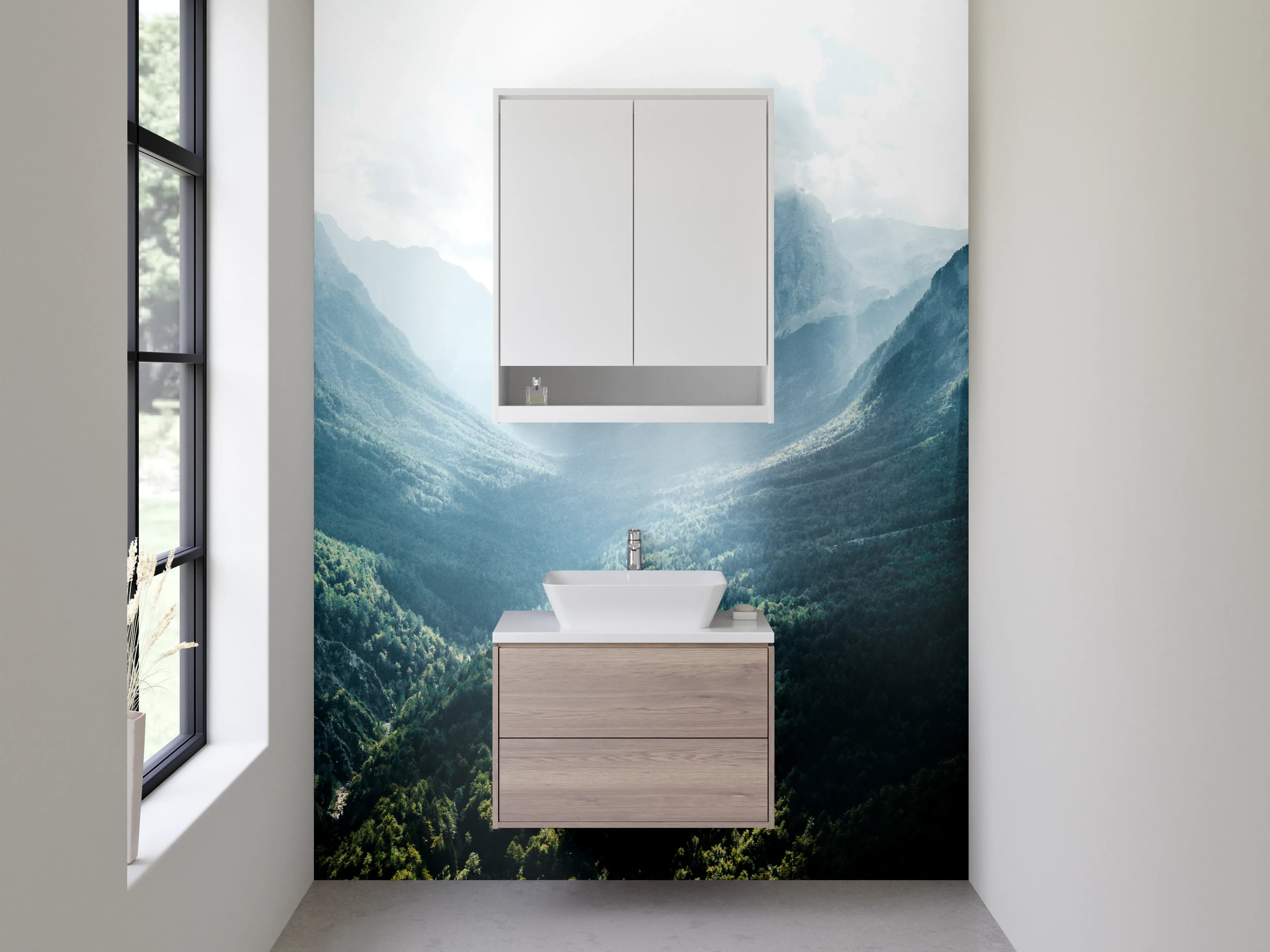 Waschbecken-Rückwand - Graue Gipfel im Sonnenlicht