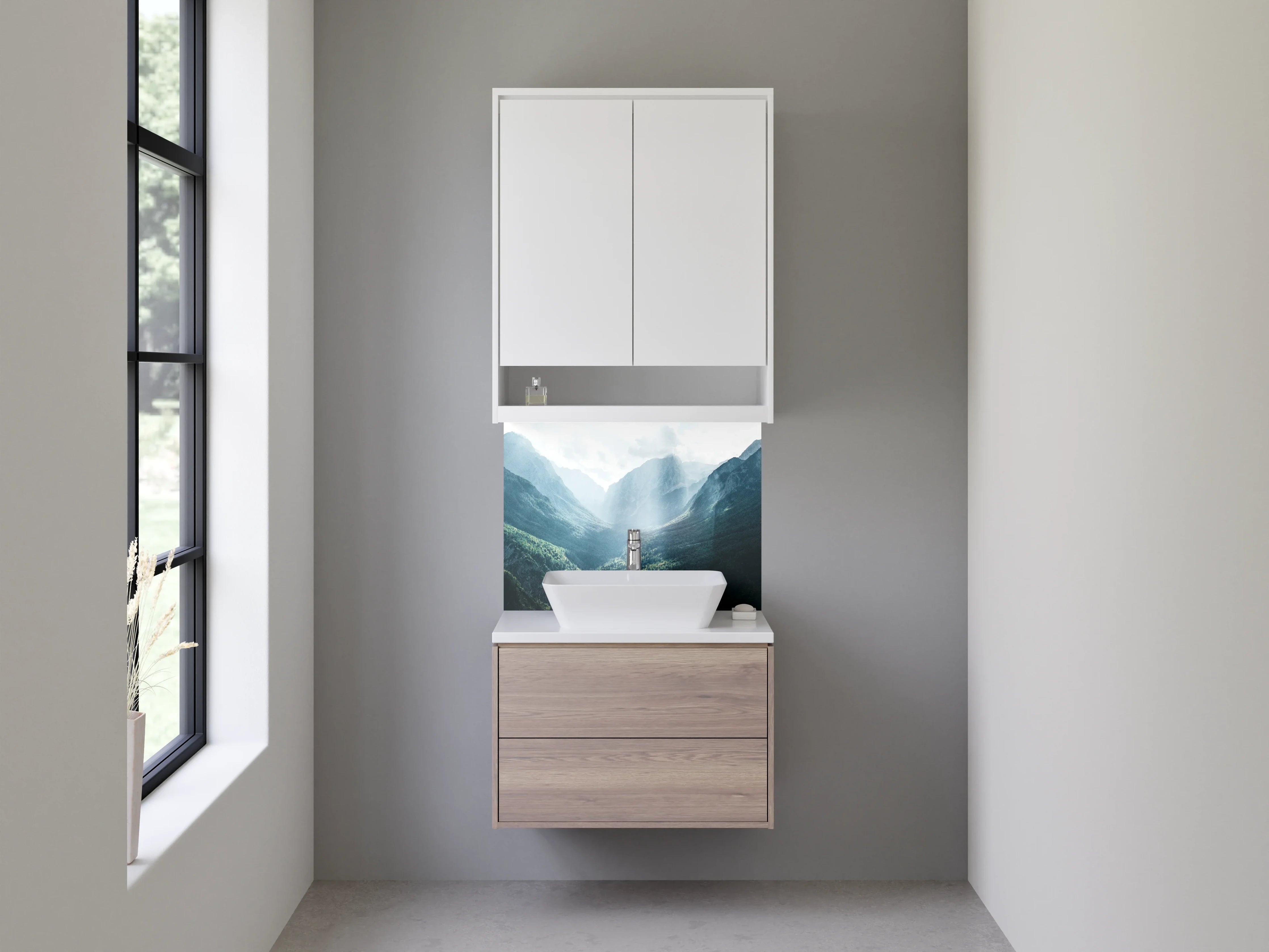 Waschbecken-Rückwand - Graue Gipfel im Sonnenlicht