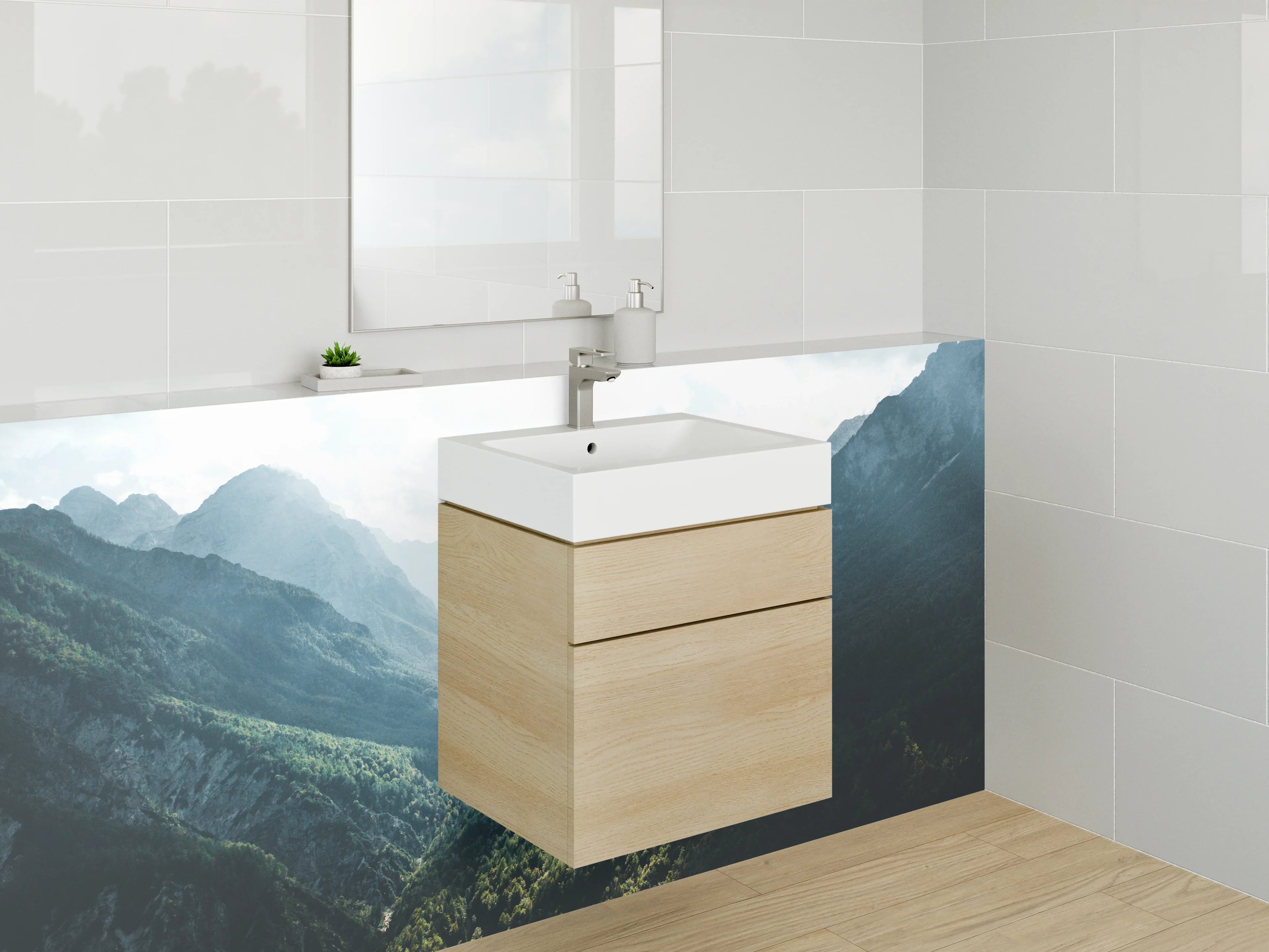 Waschbecken-Rückwand - Graue Gipfel im Sonnenlicht