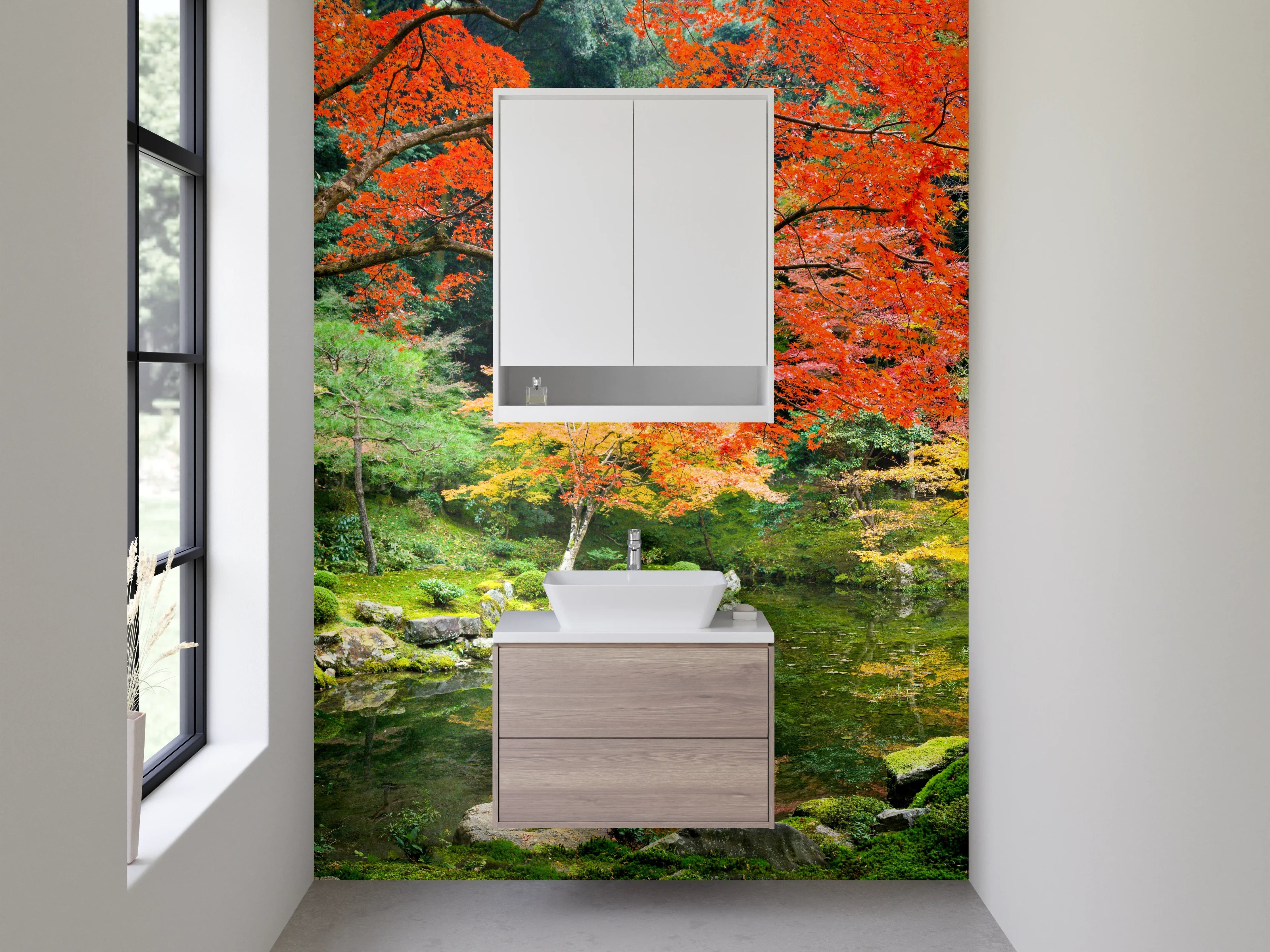 Waschbecken-Rückwand - Graue Herbstträume im Zen-Garten