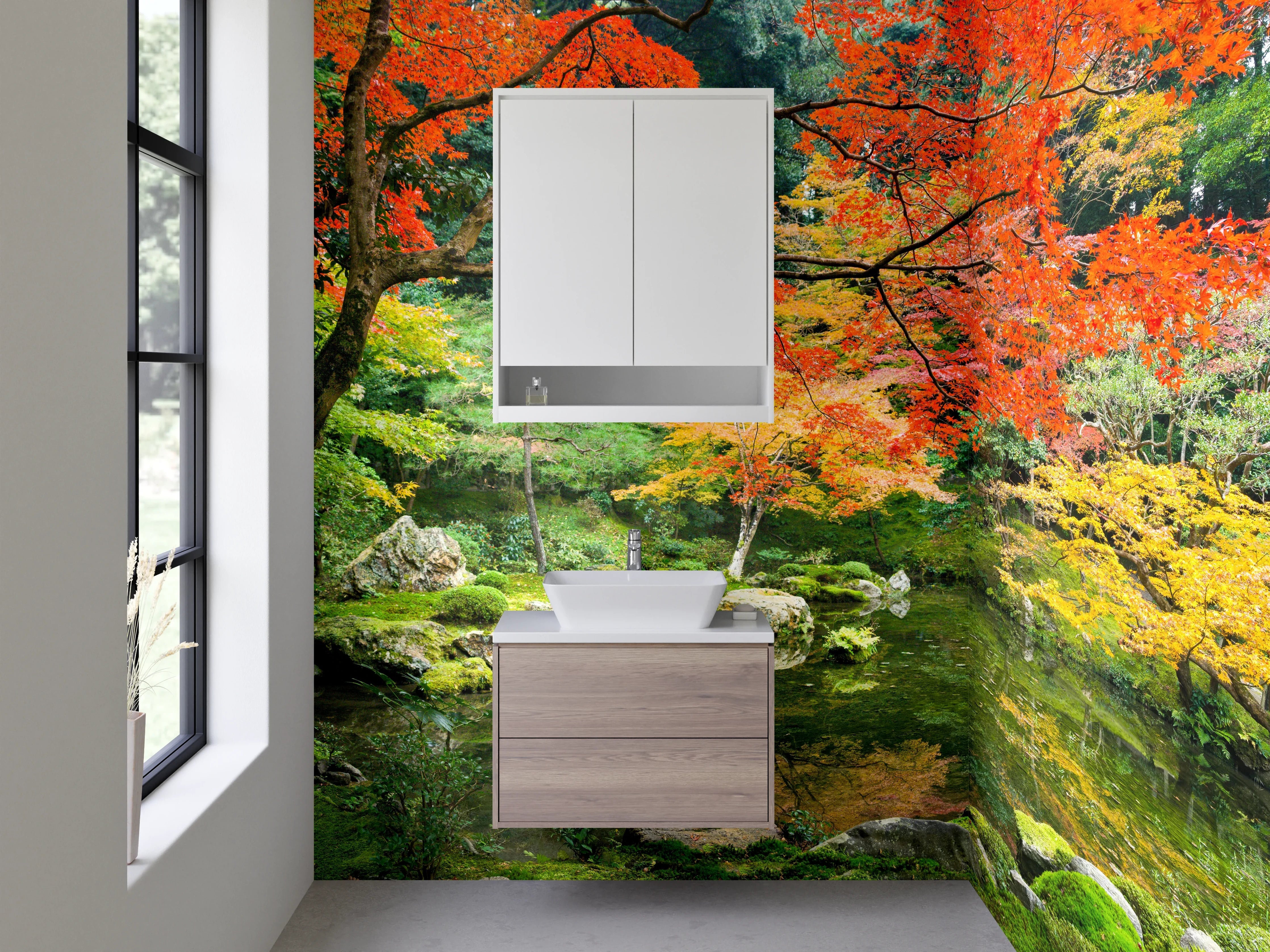 Waschbecken-Rückwand - Graue Herbstträume im Zen-Garten