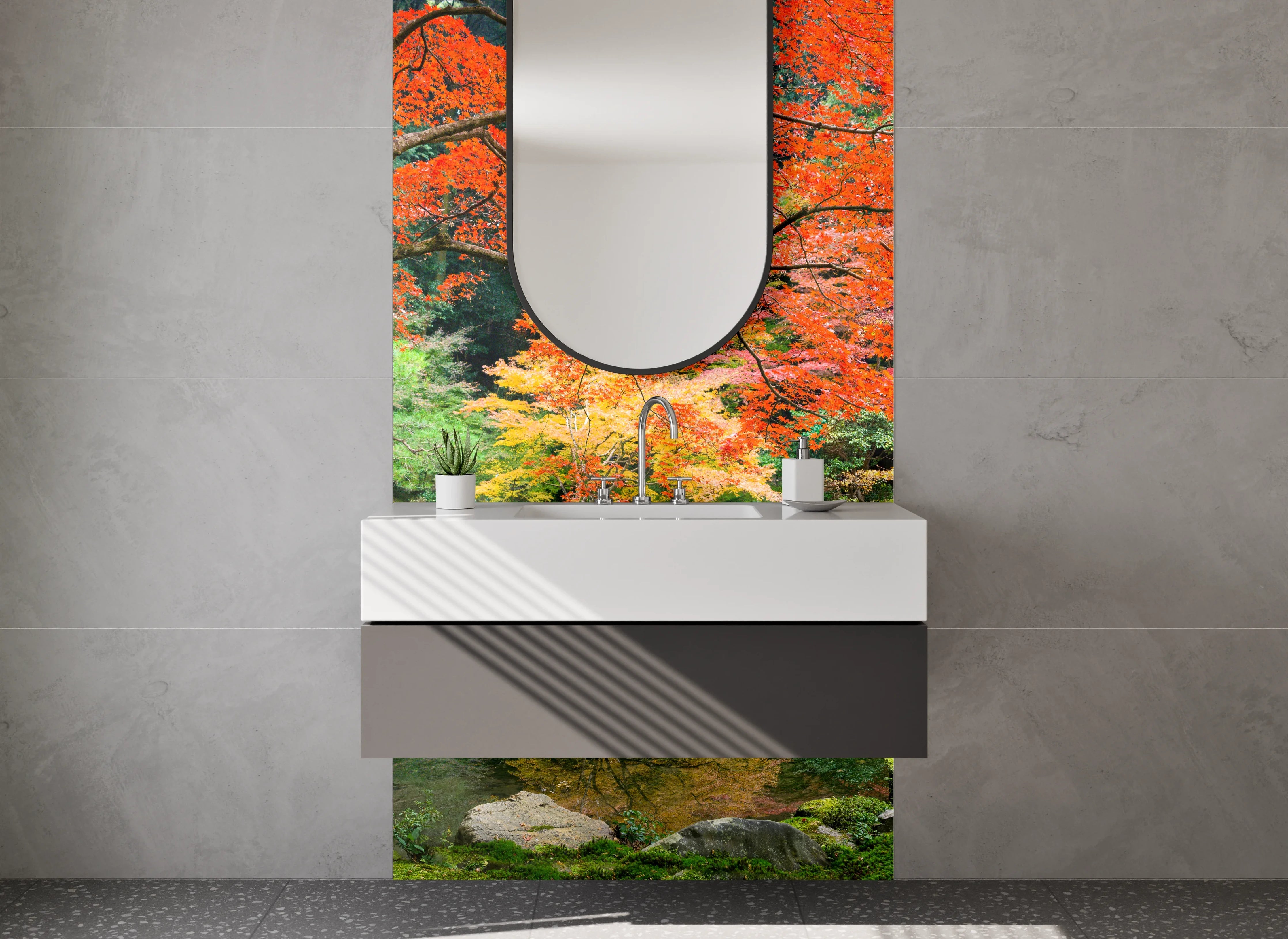 Waschbecken-Rückwand - Graue Herbstträume im Zen-Garten