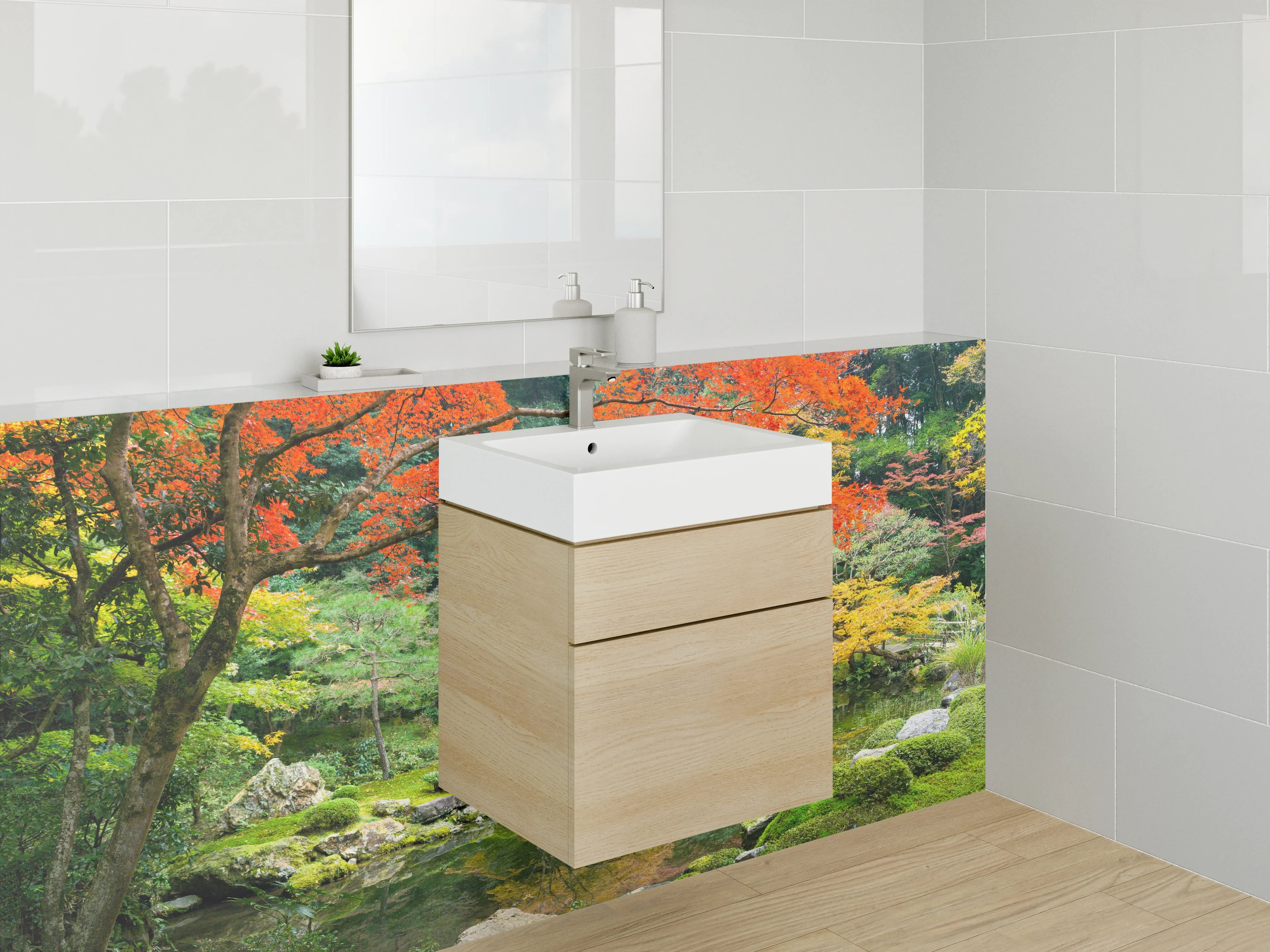 Waschbecken-Rückwand - Graue Herbstträume im Zen-Garten