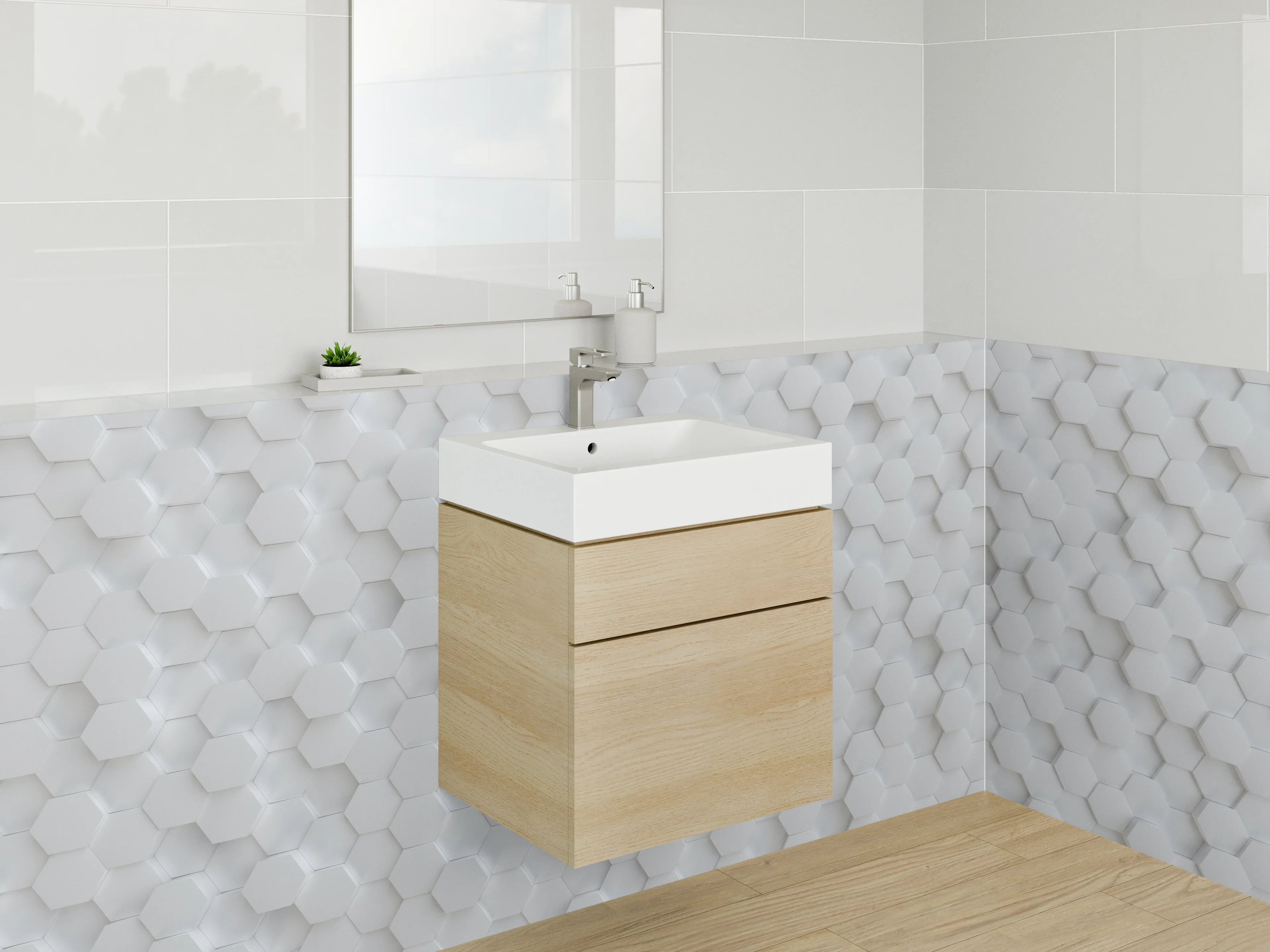 Waschbecken-Rückwand - Graue Hexagon-Wandfliese