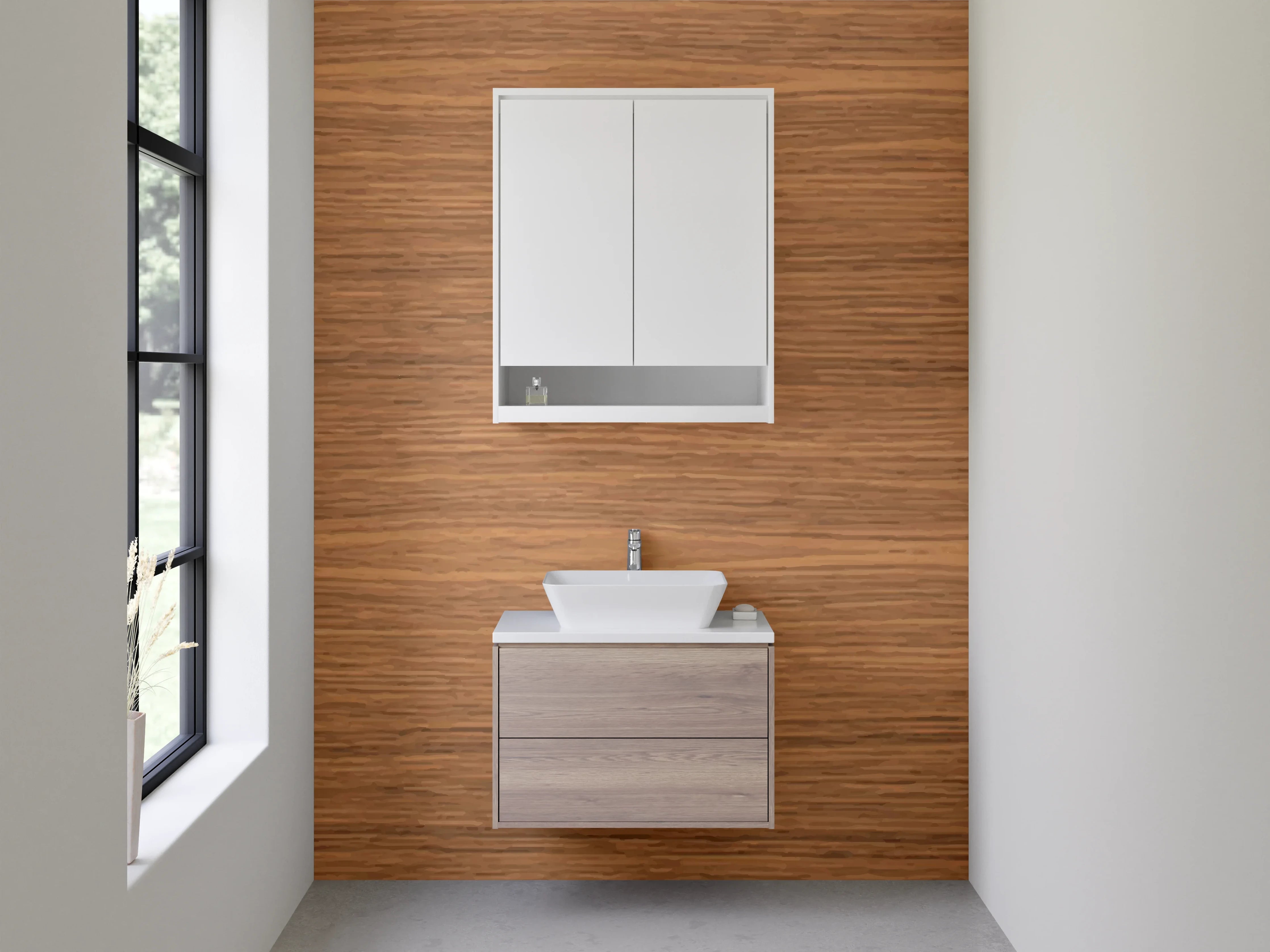 Waschbecken-Rückwand - Graue Holzakzente für Waschrückwand