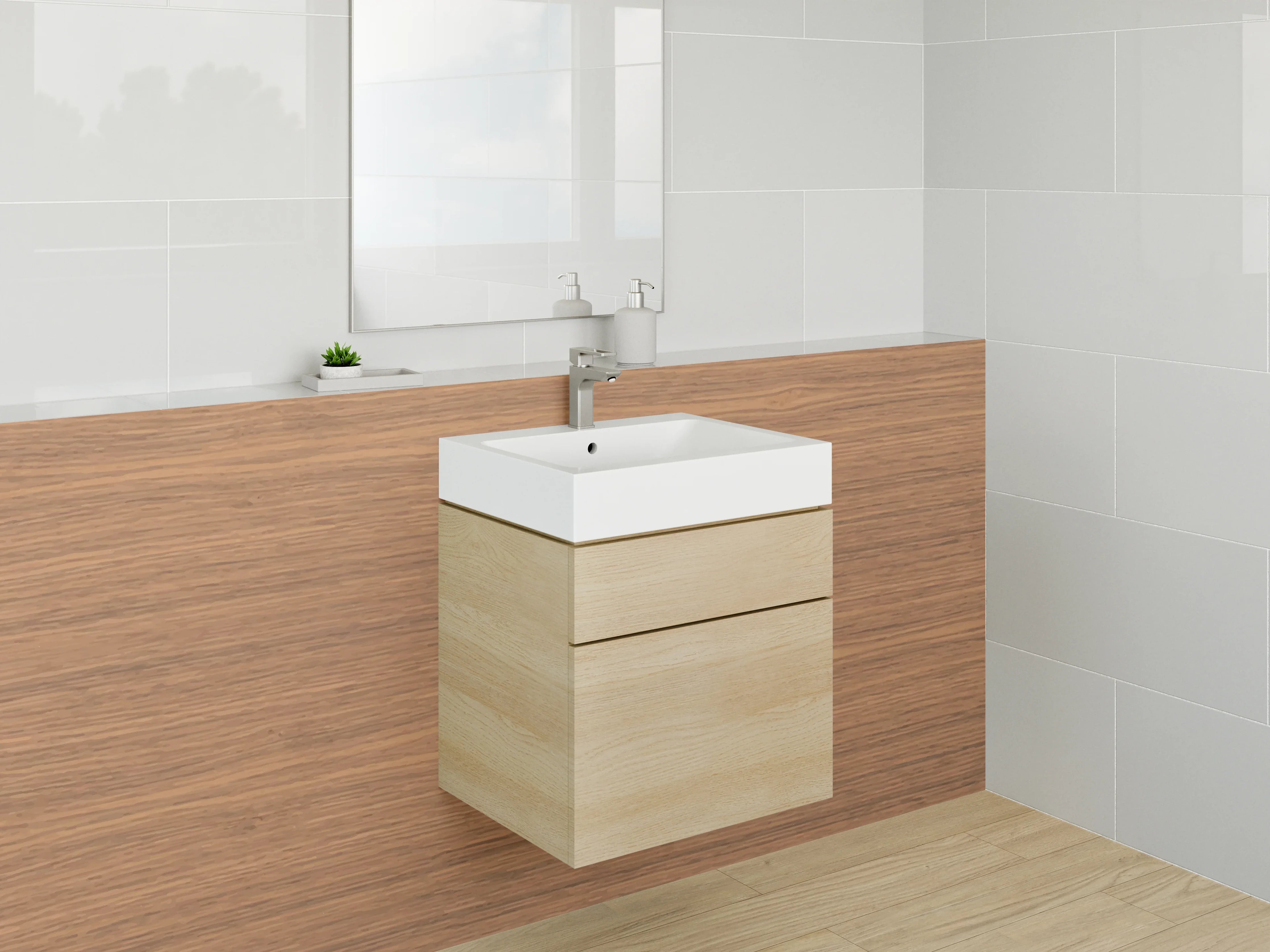 Waschbecken-Rückwand - Graue Holzakzente für Waschrückwand