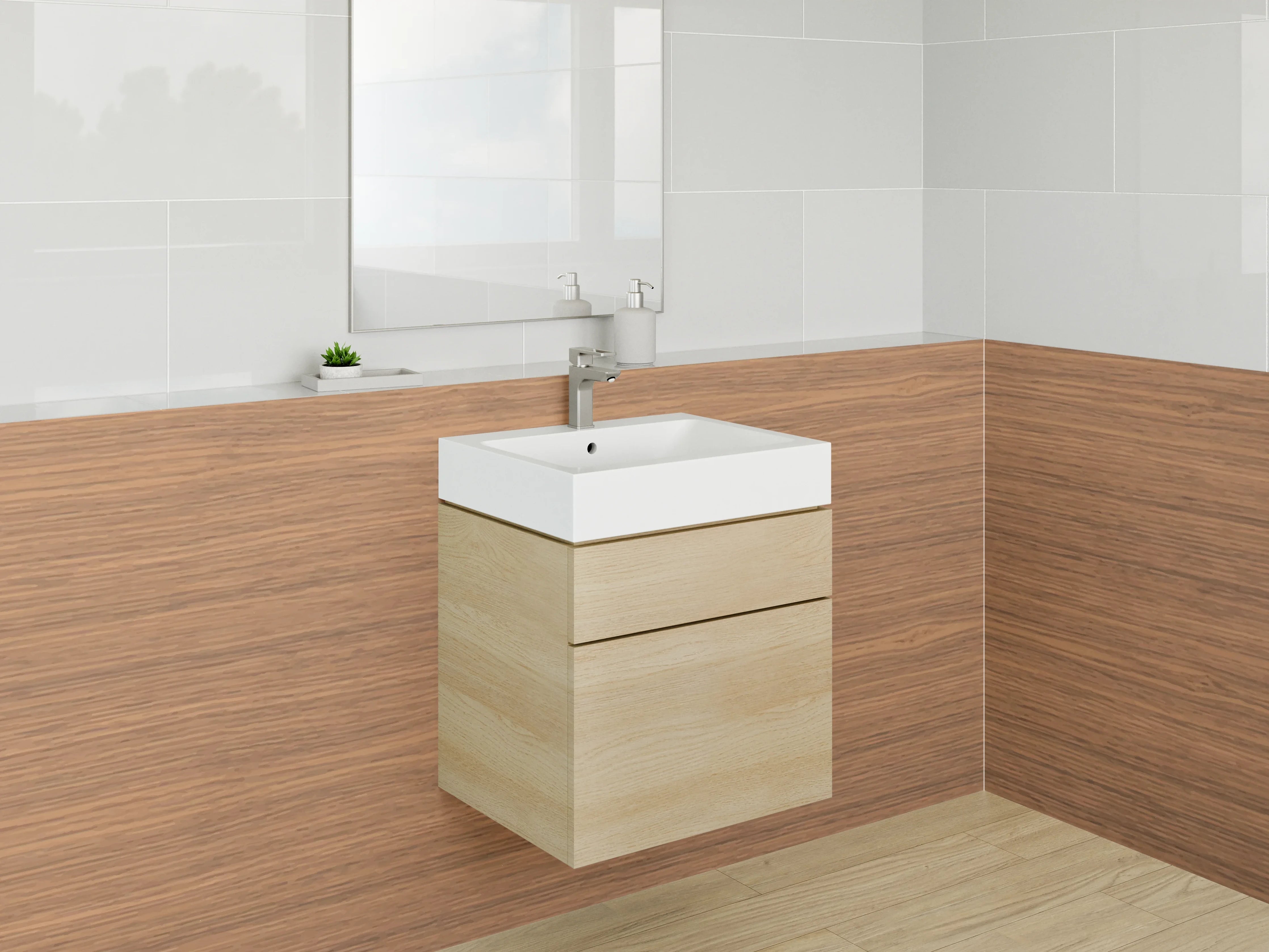 Waschbecken-Rückwand - Graue Holzakzente für Waschrückwand