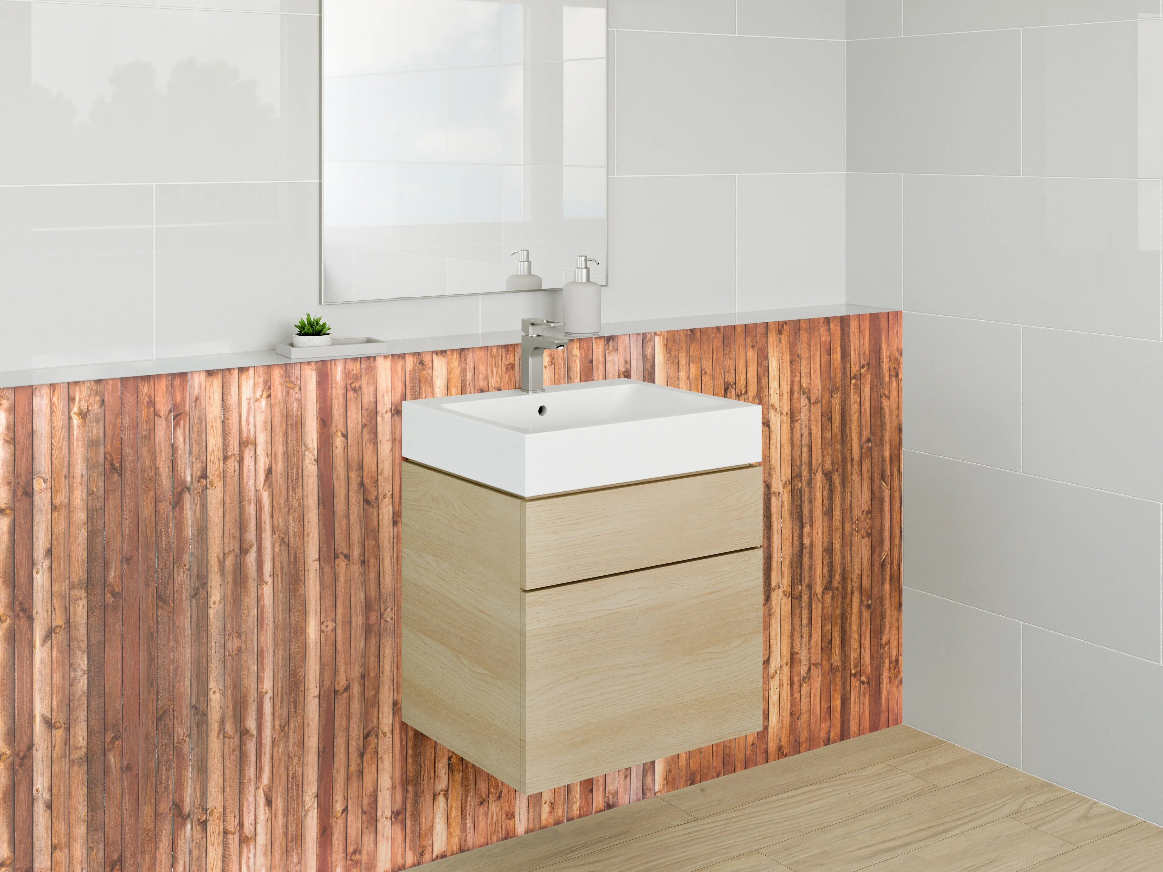 Waschbecken-Rückwand - Graue Holzstruktur für Wandakzente
