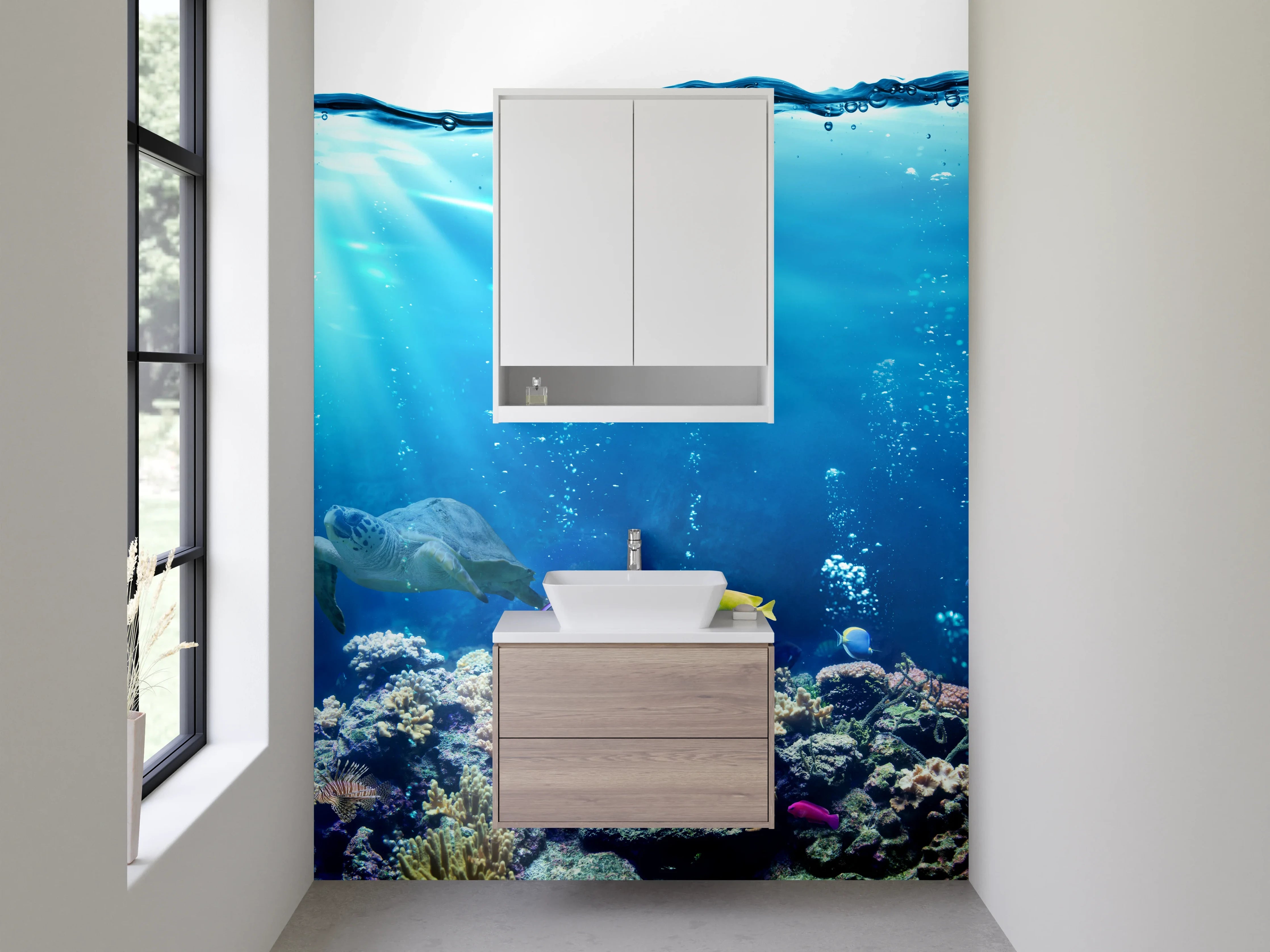 Waschbecken-Rückwand - Graue Korallenträume im Ozean