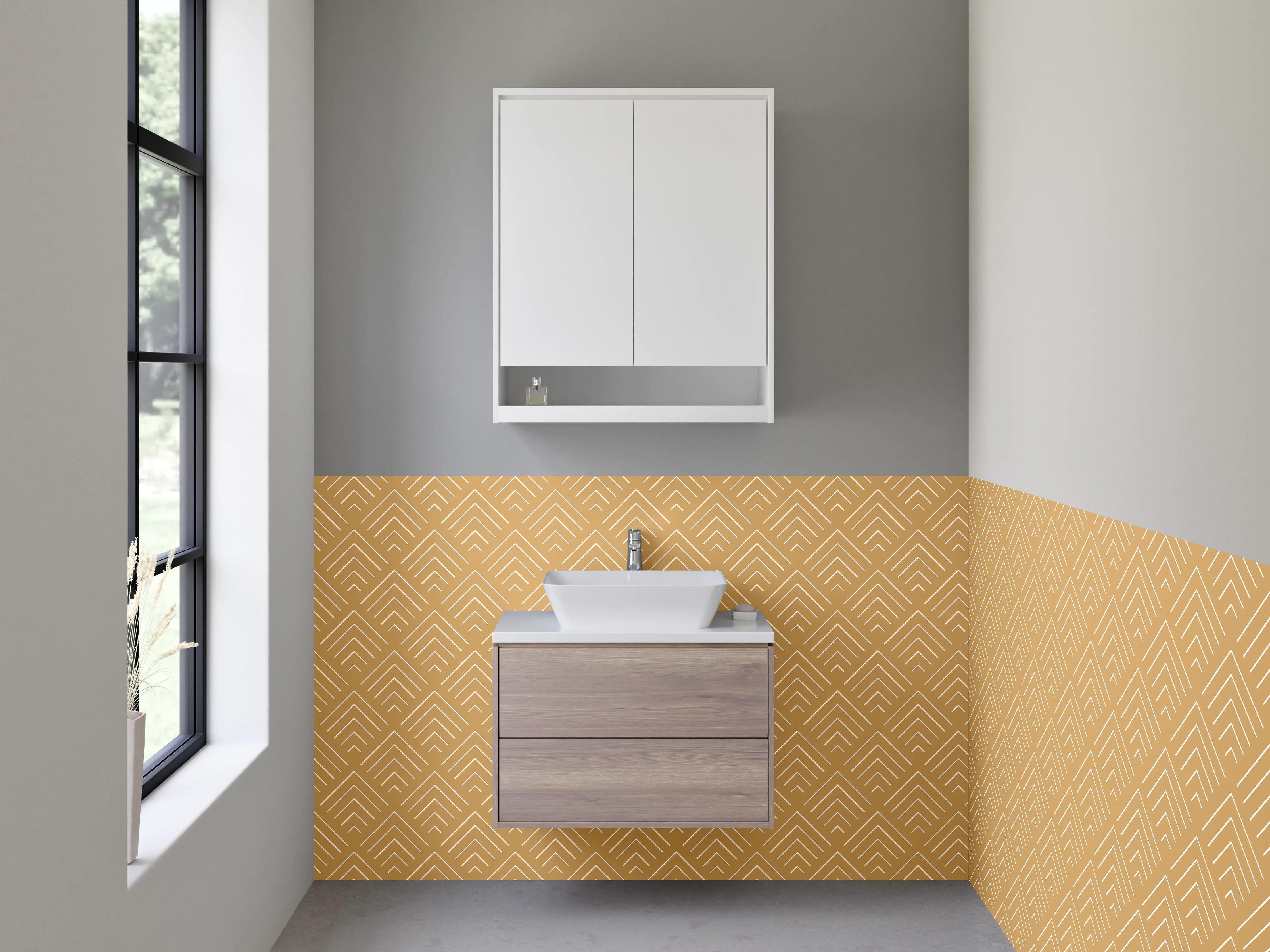 Waschbecken-Rückwand - Graue Linien: Geometrische Eleganz