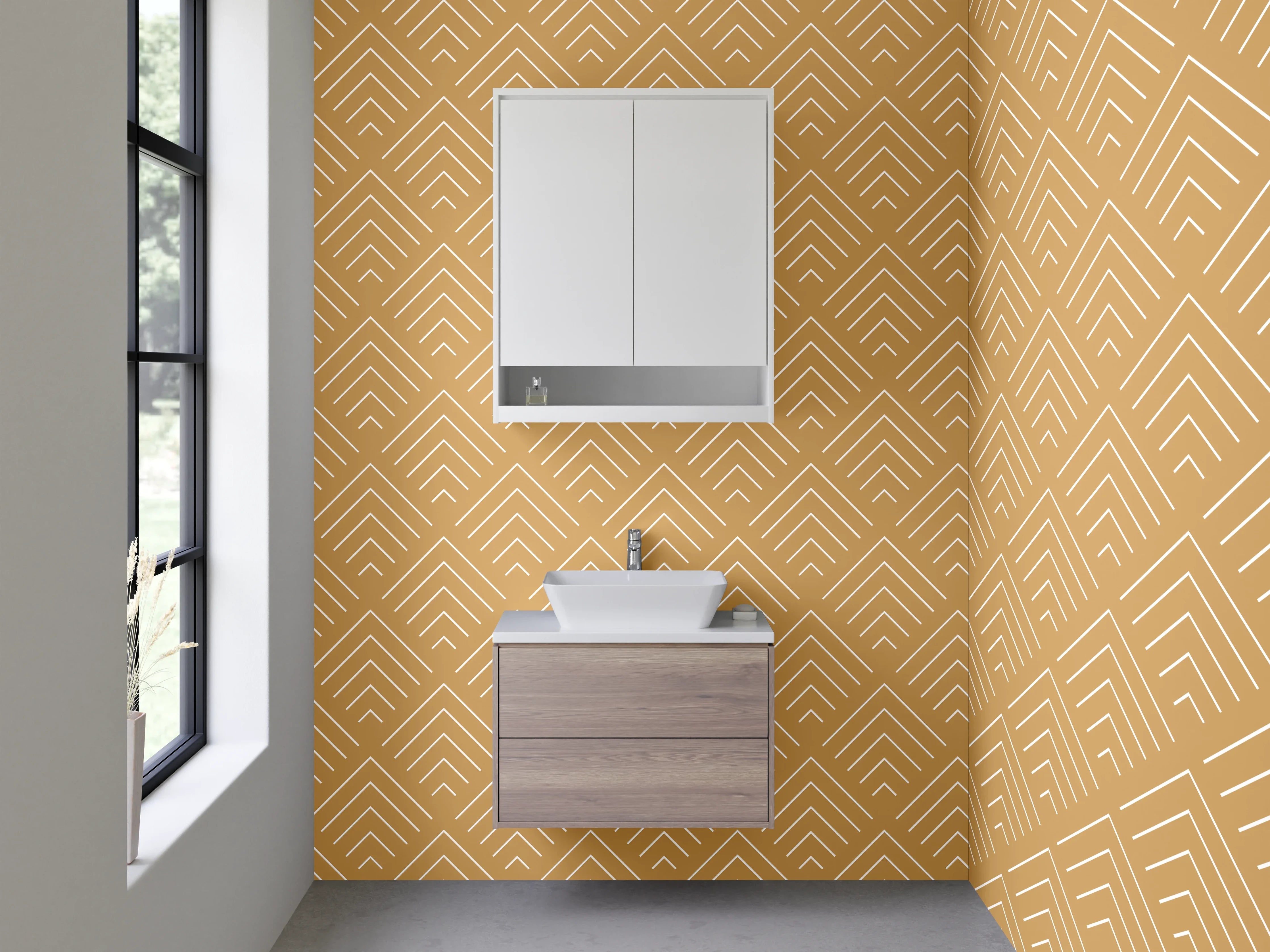 Waschbecken-Rückwand - Graue Linien: Geometrische Eleganz