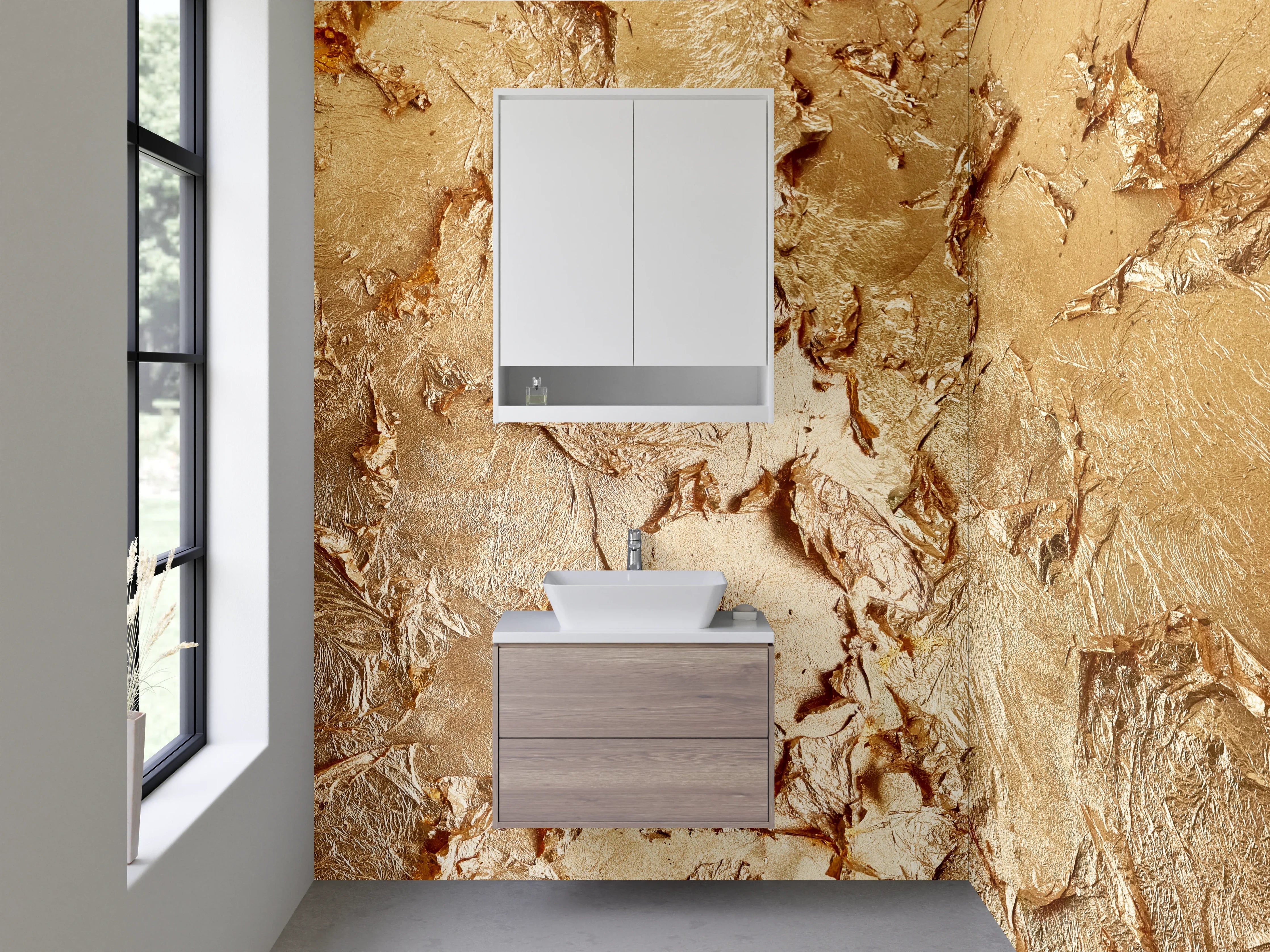 Waschbecken-Rückwand - Graue Marmor-Illusion