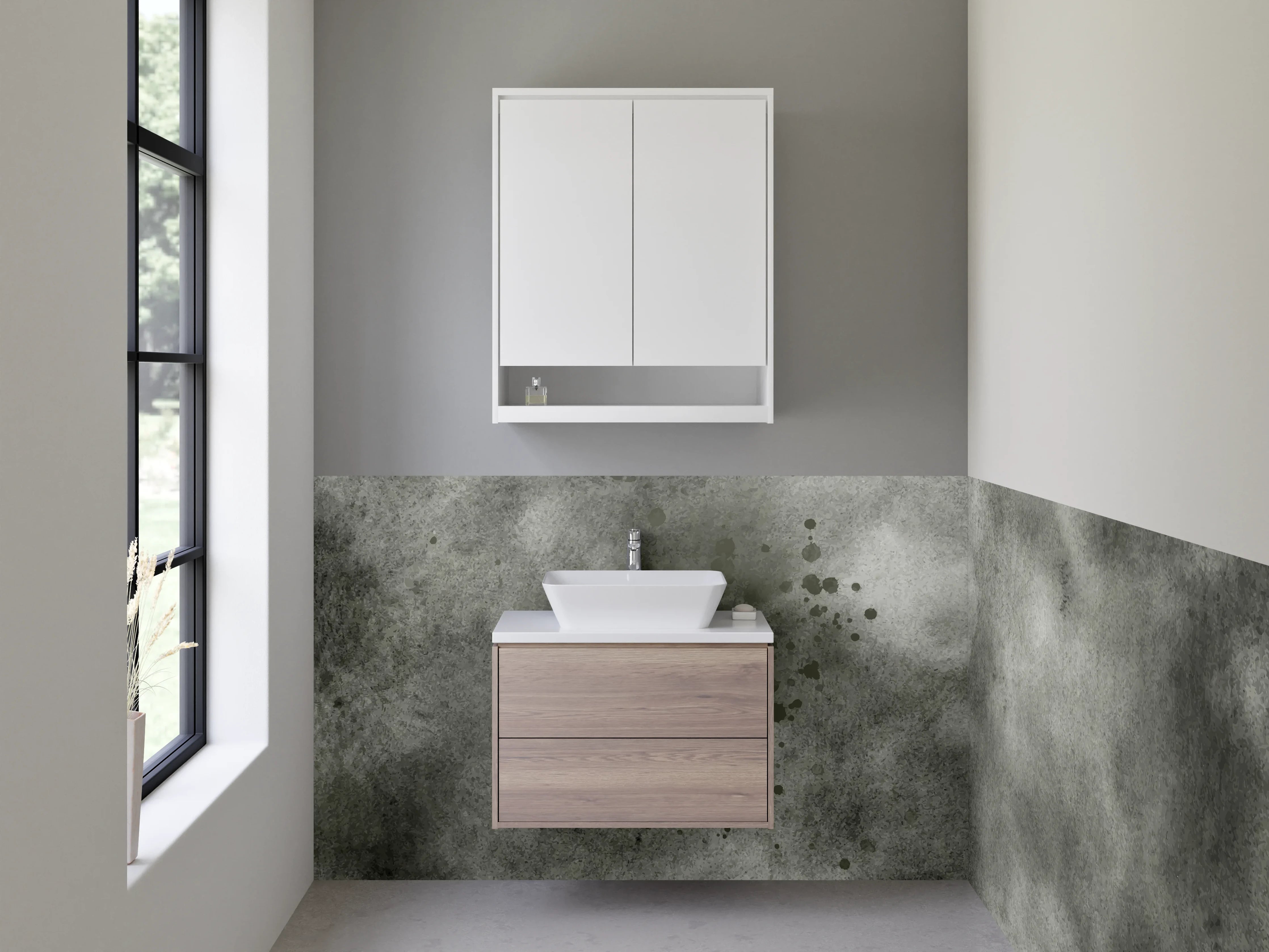 Waschbecken-Rückwand - Graue Marmortextur mit Wasserflecken